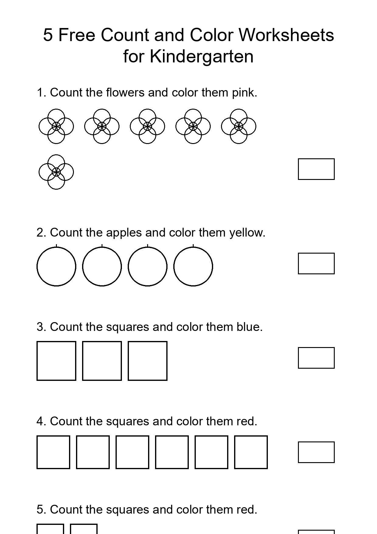 5 Free Count and Color Worksheets for Kindergarten
