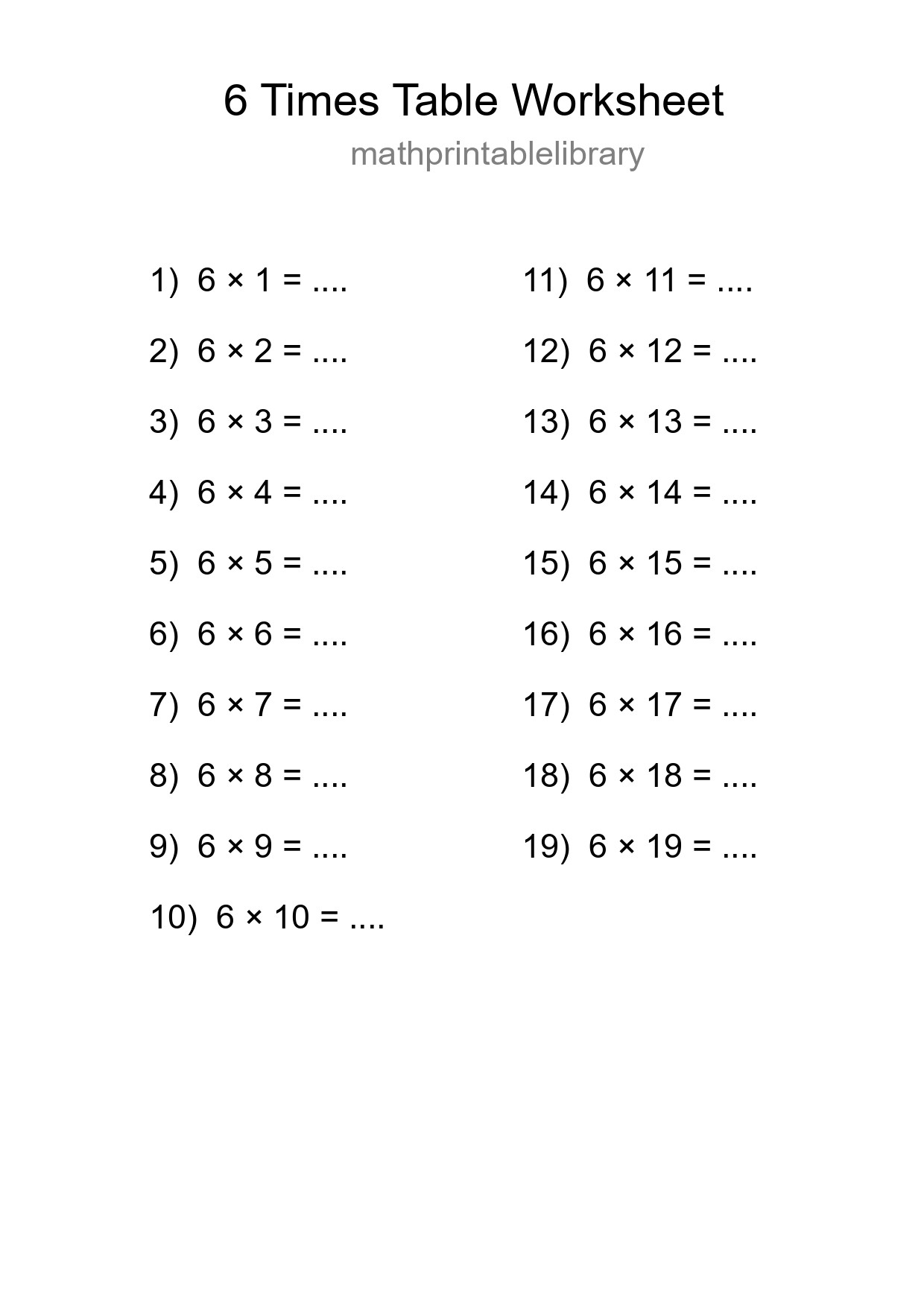 6 Times Table Worksheet For Grade 3 - Part 141