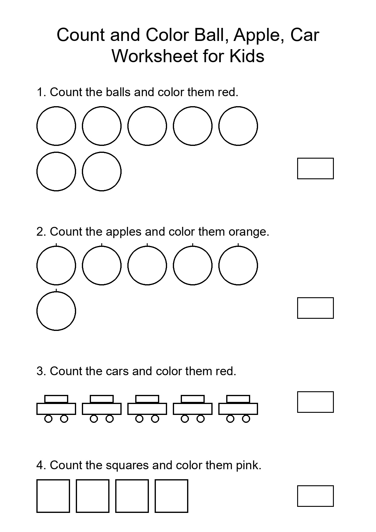 Count and Color Ball, Apple, Car Worksheet for Kids