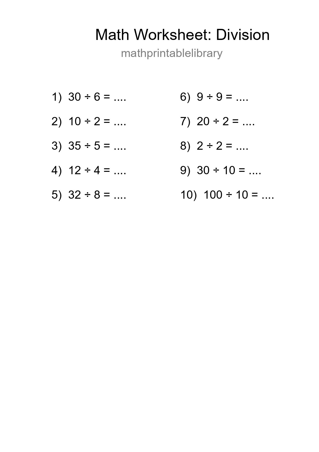 Free 10 Division Math Worksheet For Grade 1 - Part 147