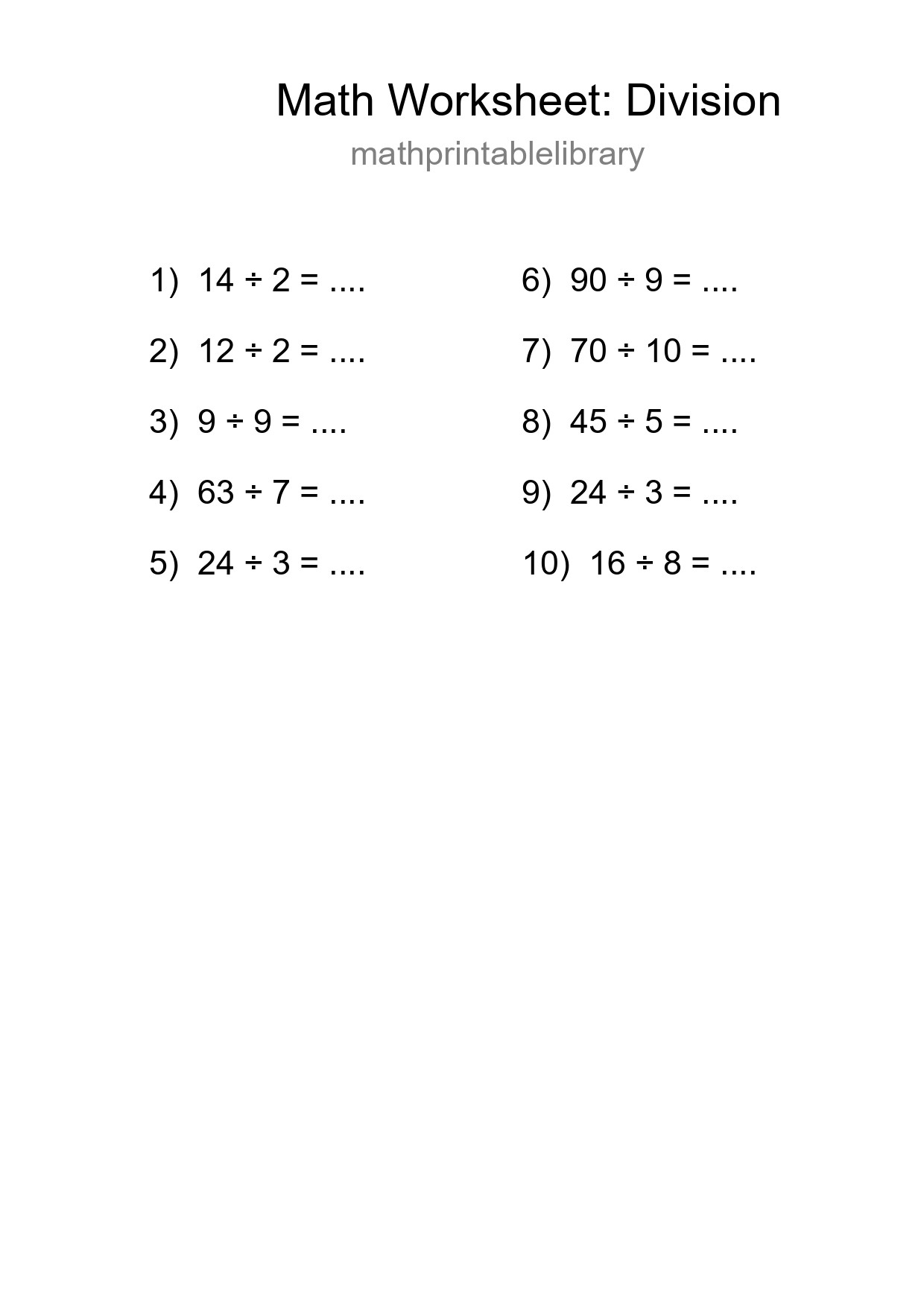 Free 10 Division Math Worksheet For Grade 1 - Part 92