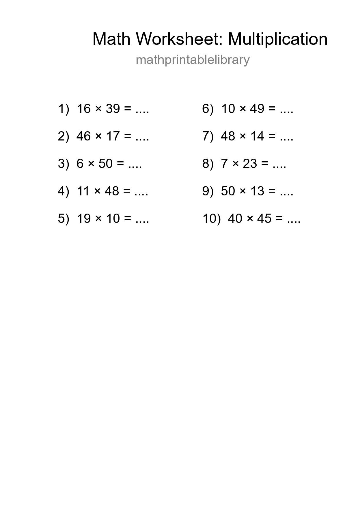 Free 10 Multiplication Math Worksheet For Grade 2 With Answers - Part 183