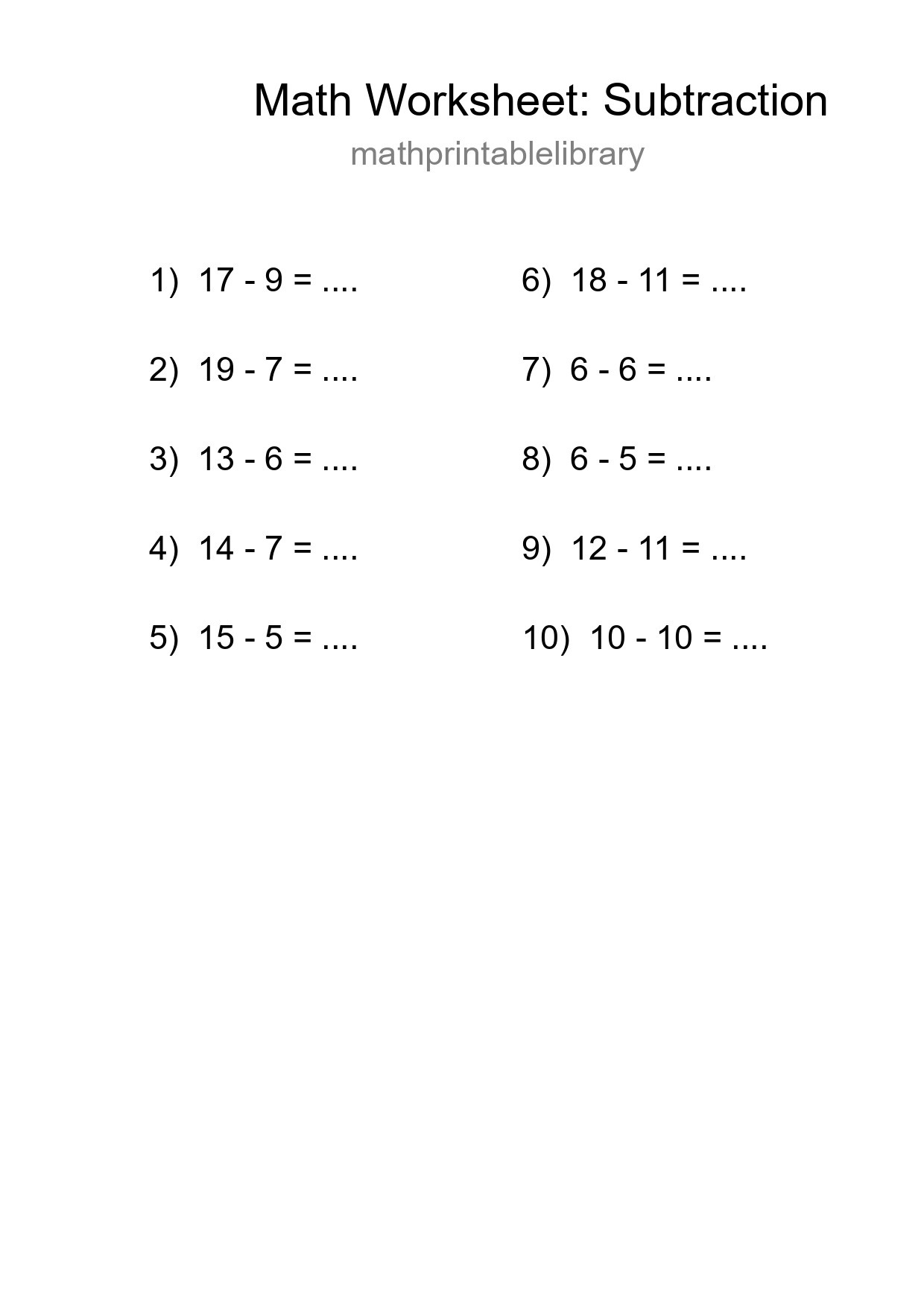 Free 10 Subtraction Math Worksheet For Grade 2 With Answers - Part 118