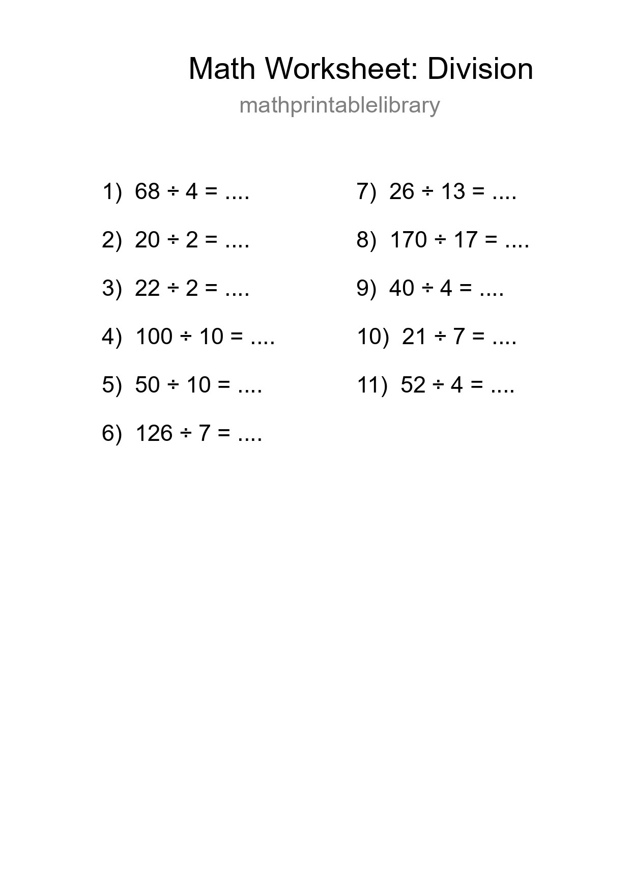 Free 11 Division Math Worksheet For Grade 2 - Part 279