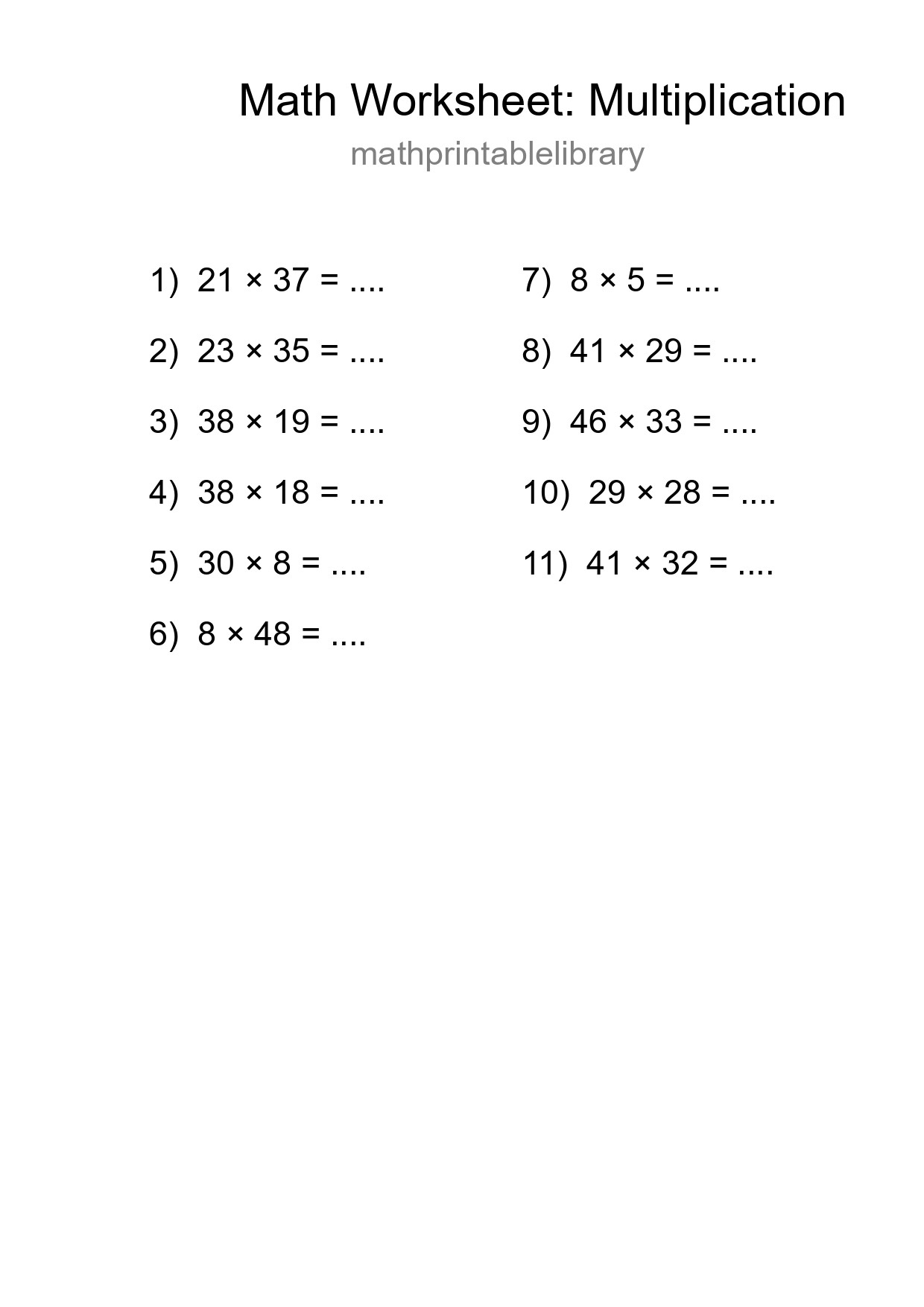 Free 11 Multiplication Math Worksheet For Grade 2 With Answers - Part 238
