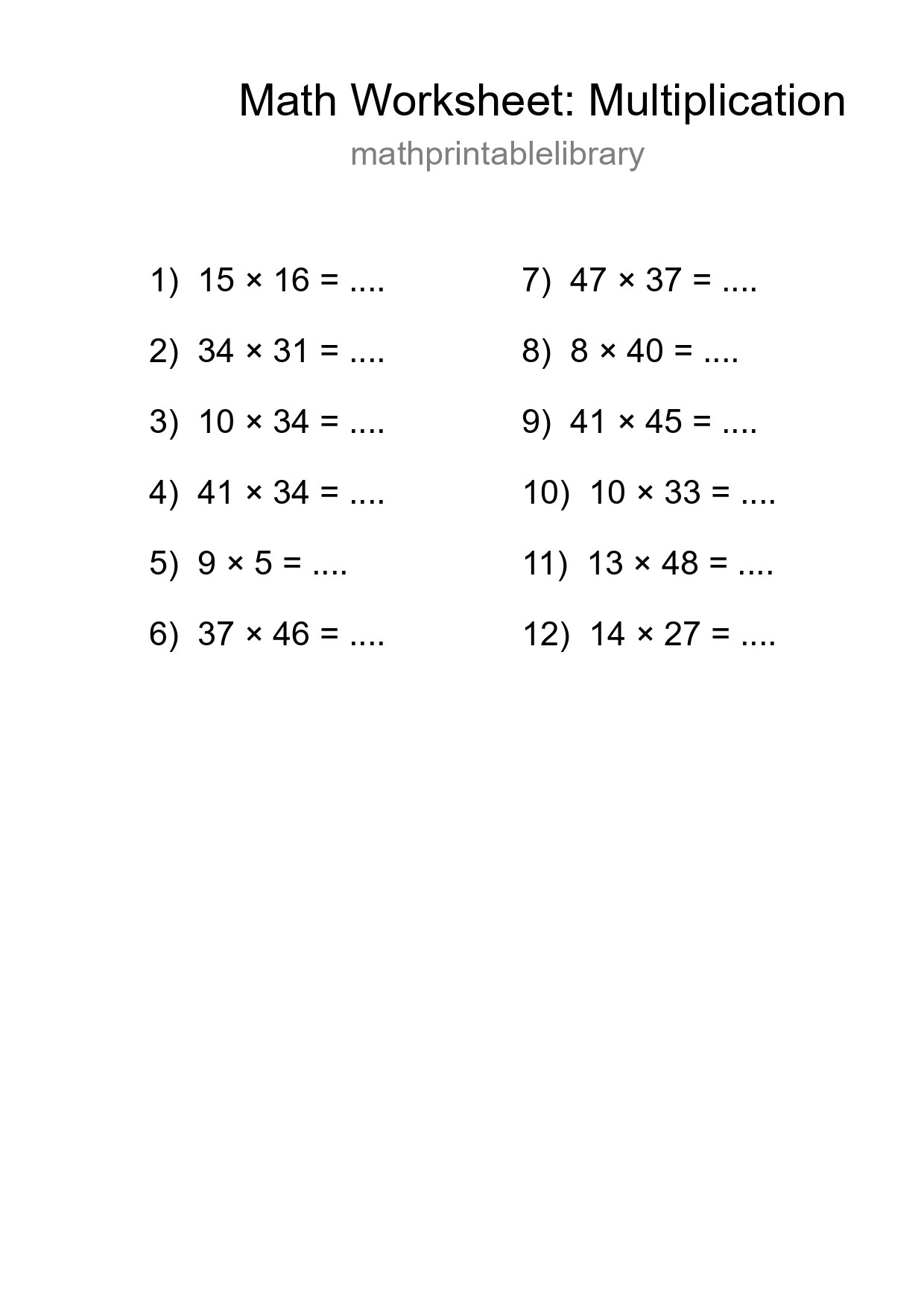 Free 12 Multiplication Math Worksheet For Grade 2 With Answers - Part 29