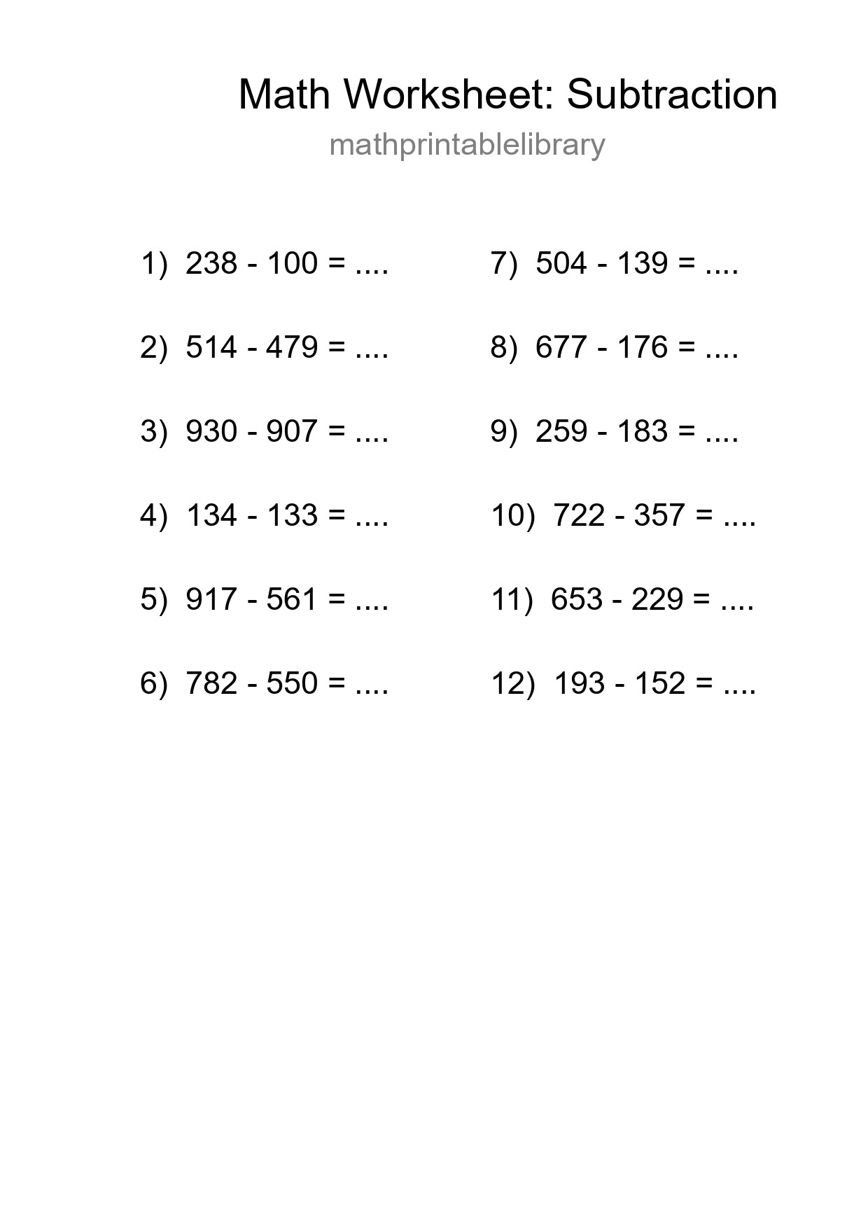 Free 12 Subtraction Math Worksheet For Grade 5 - Part 272