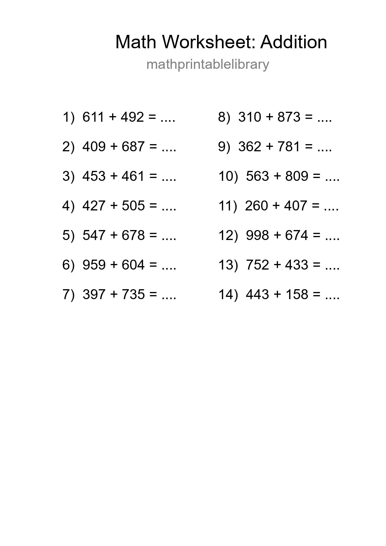 Free 14 Addition Math Worksheet For Grade 5 - Part 265