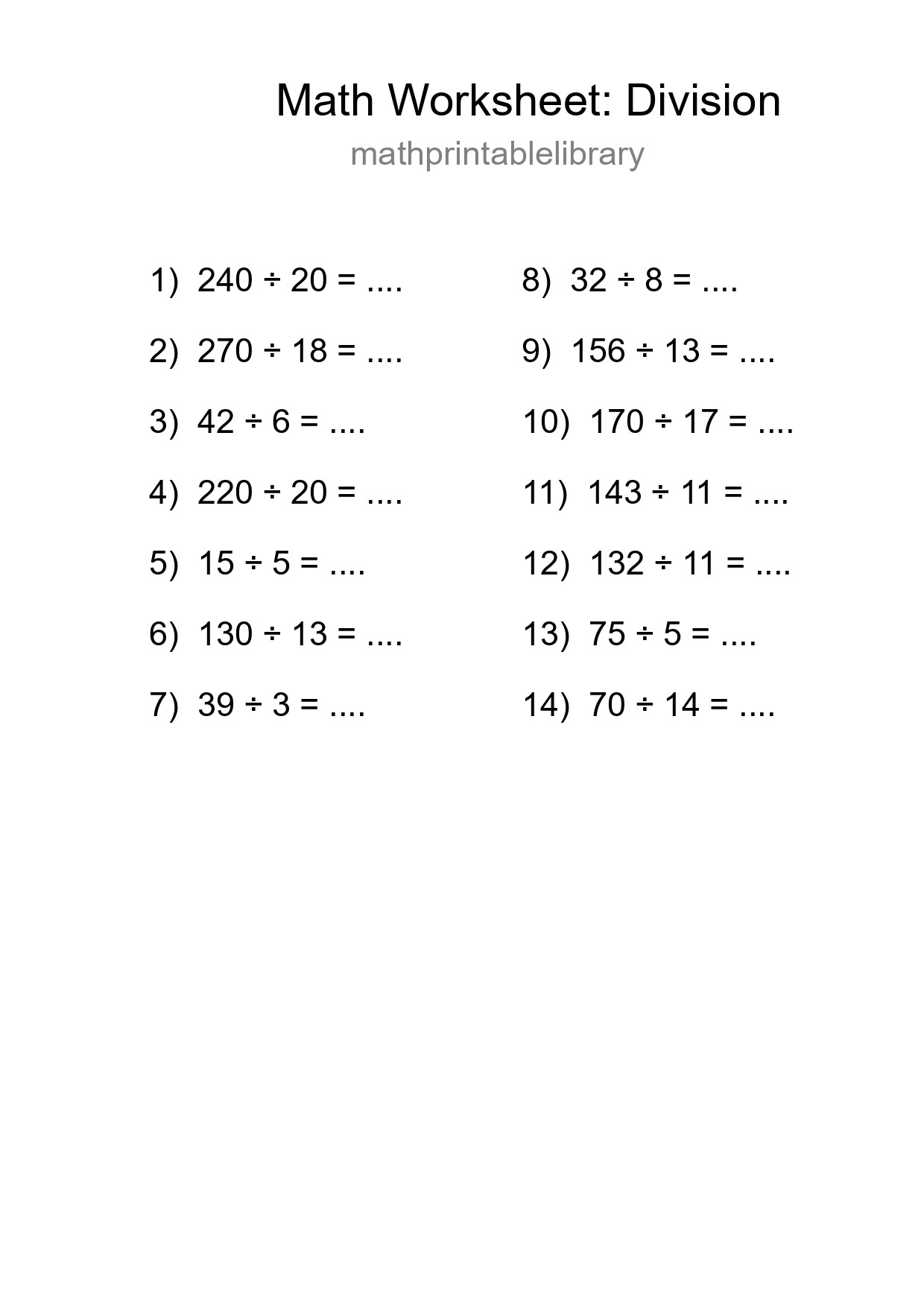 Free 14 Division Math Worksheet For Grade 2 With Answers - Part 26