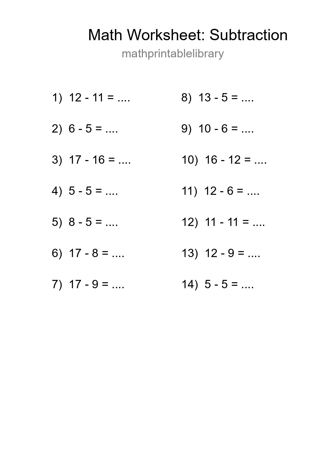 Free 14 Subtraction Math Worksheet For Grade 2 - Part 162