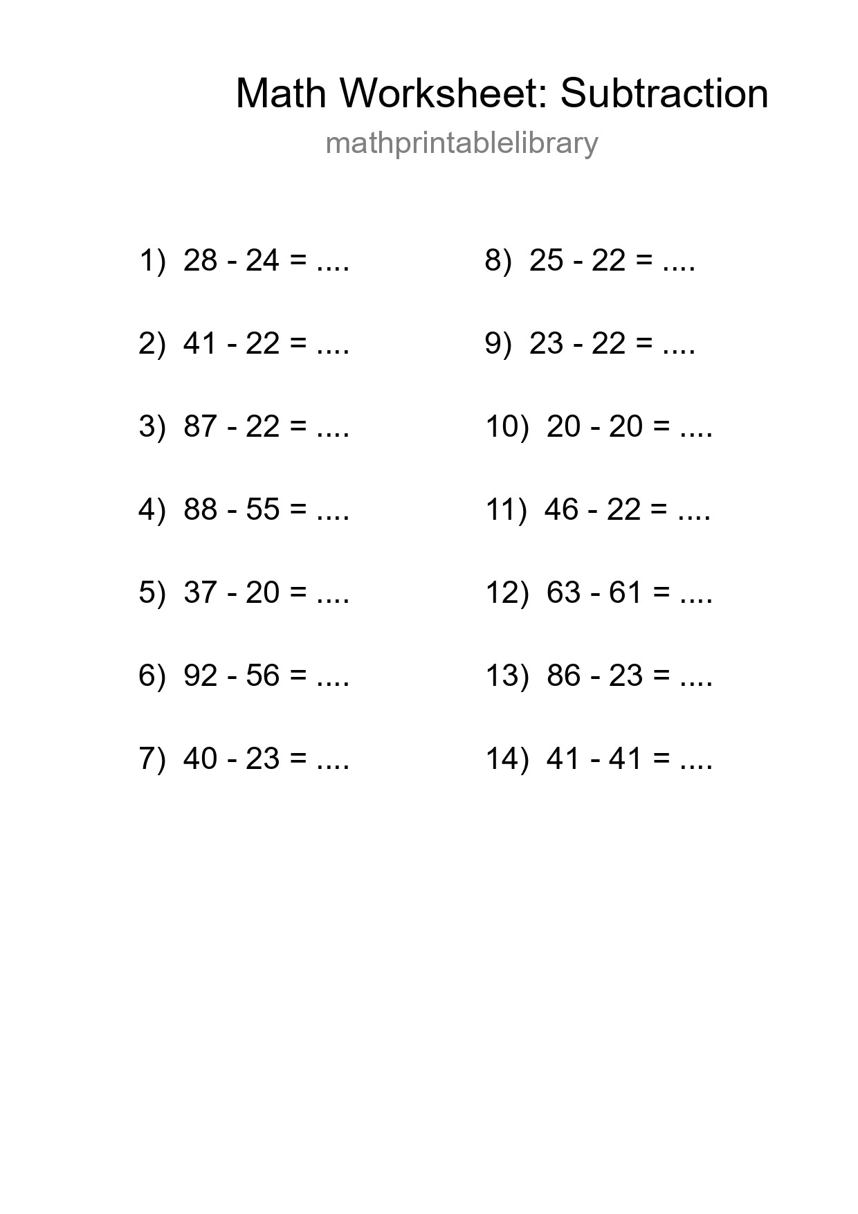 Free 14 Subtraction Math Worksheet For Grade 3 With Answers - Part 250