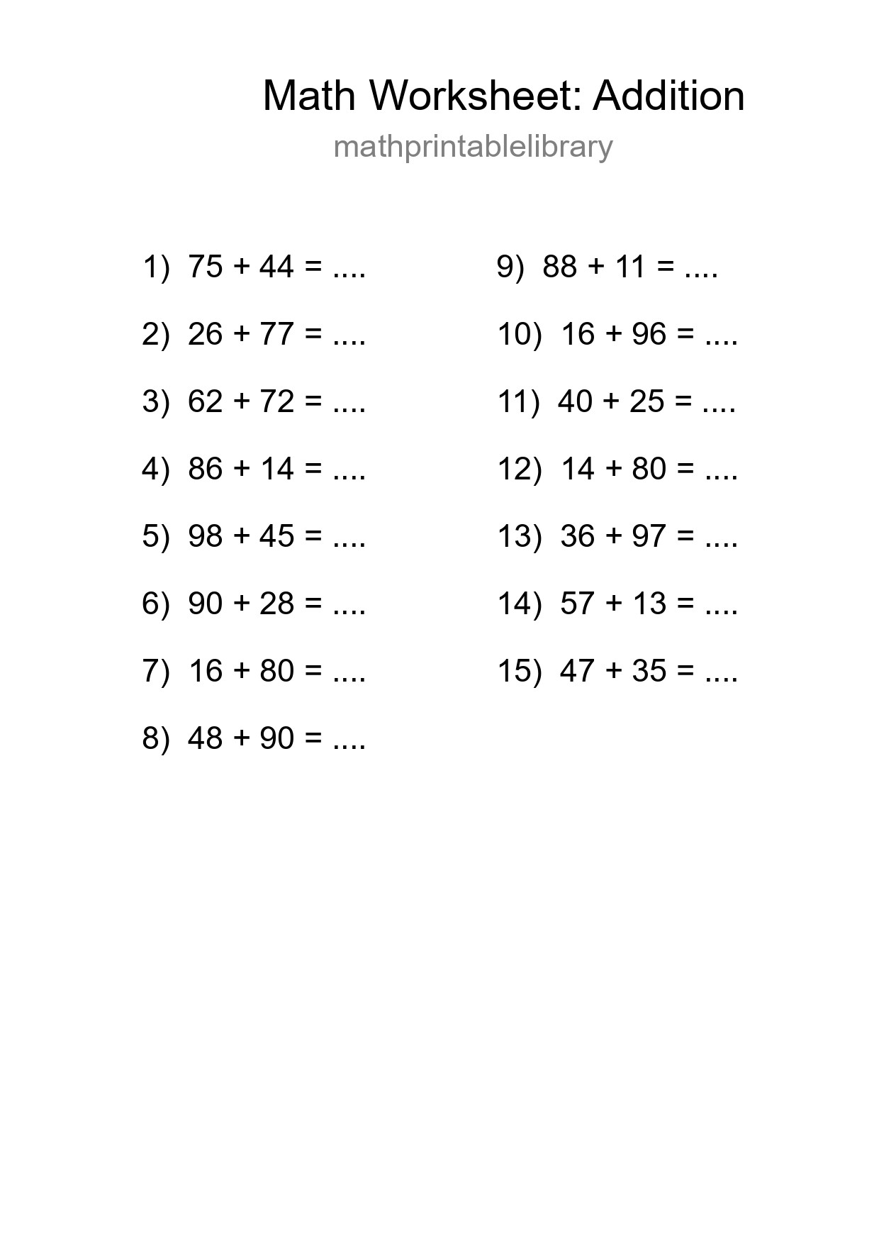 Free 15 Addition Math Worksheet For Grade 3 With Answers - Part 276