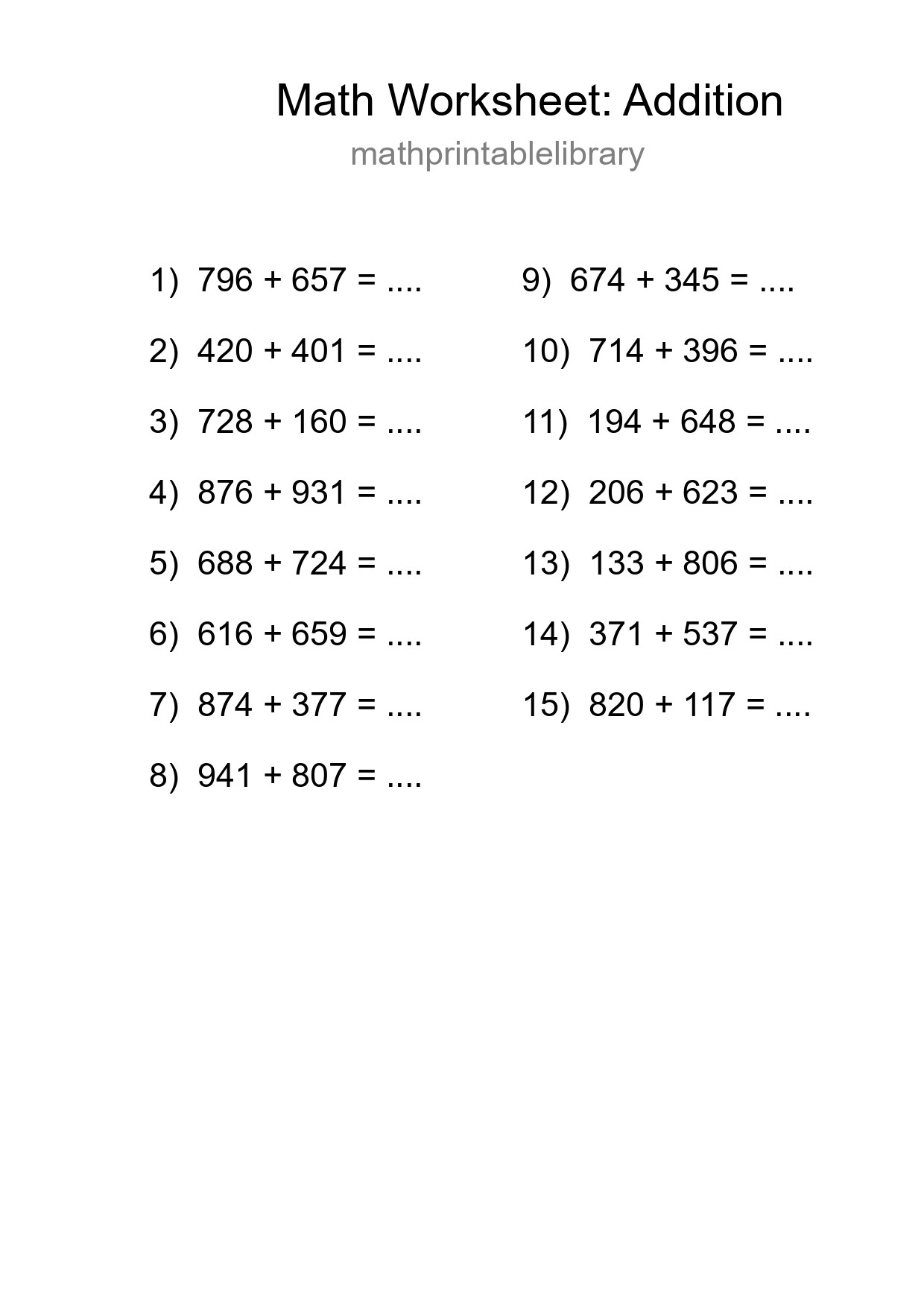 Free 15 Addition Math Worksheet For Grade 5 - Part 188