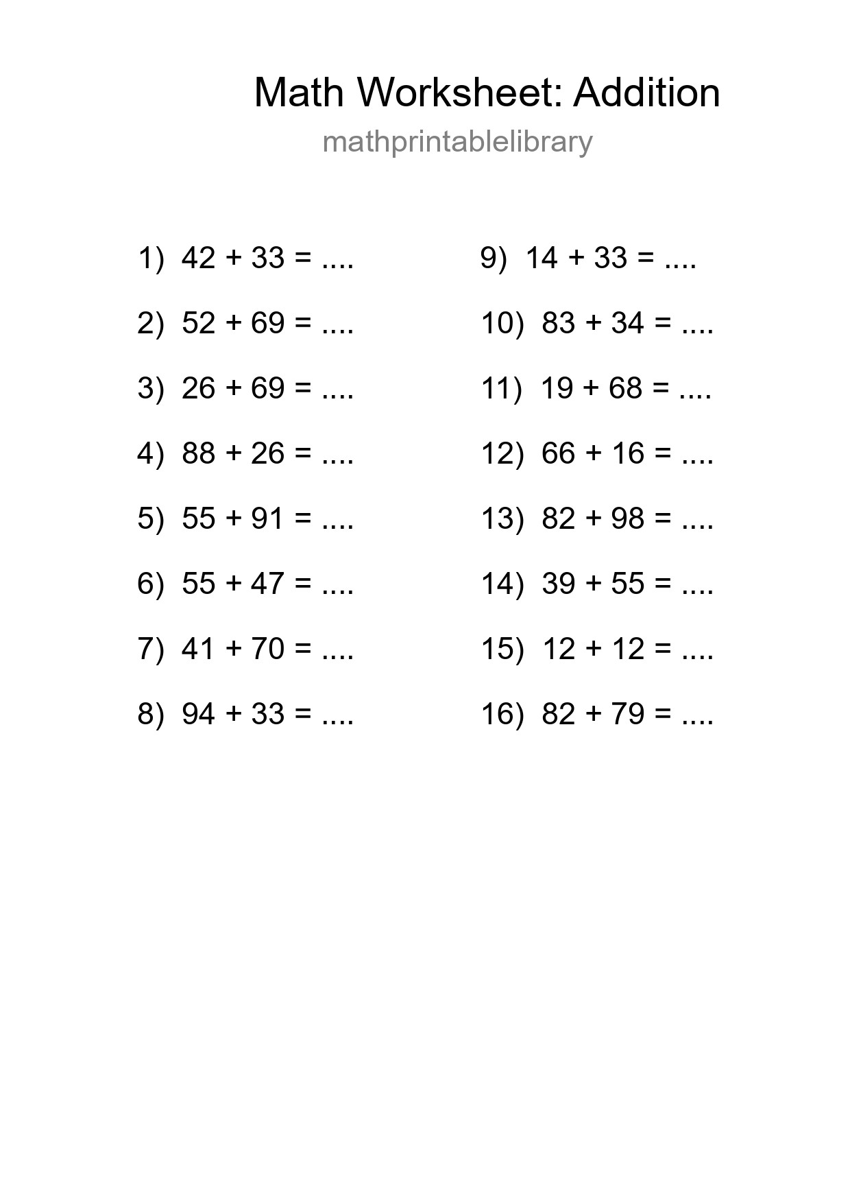 Free 16 Addition Math Worksheet For Grade 3 With Answers - Part 210