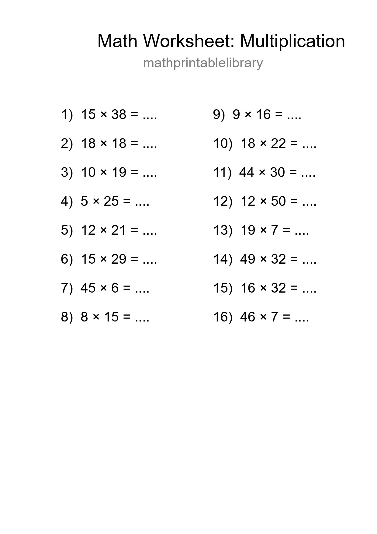 Free 16 Multiplication Math Worksheet For Grade 2 With Answers - Part 51