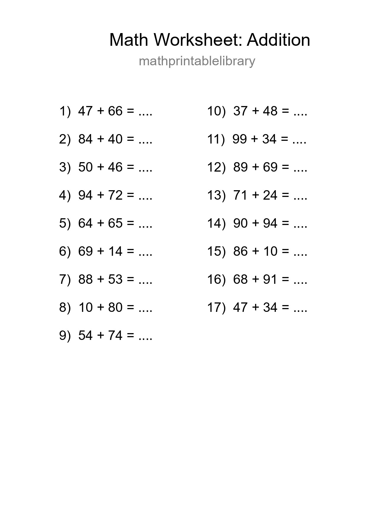 Free 17 Addition Math Worksheet For Grade 3 - Part 23