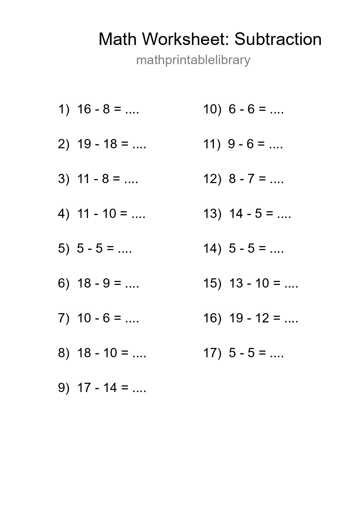 Free 17 Subtraction Math Worksheet For Grade 2 - Part 129