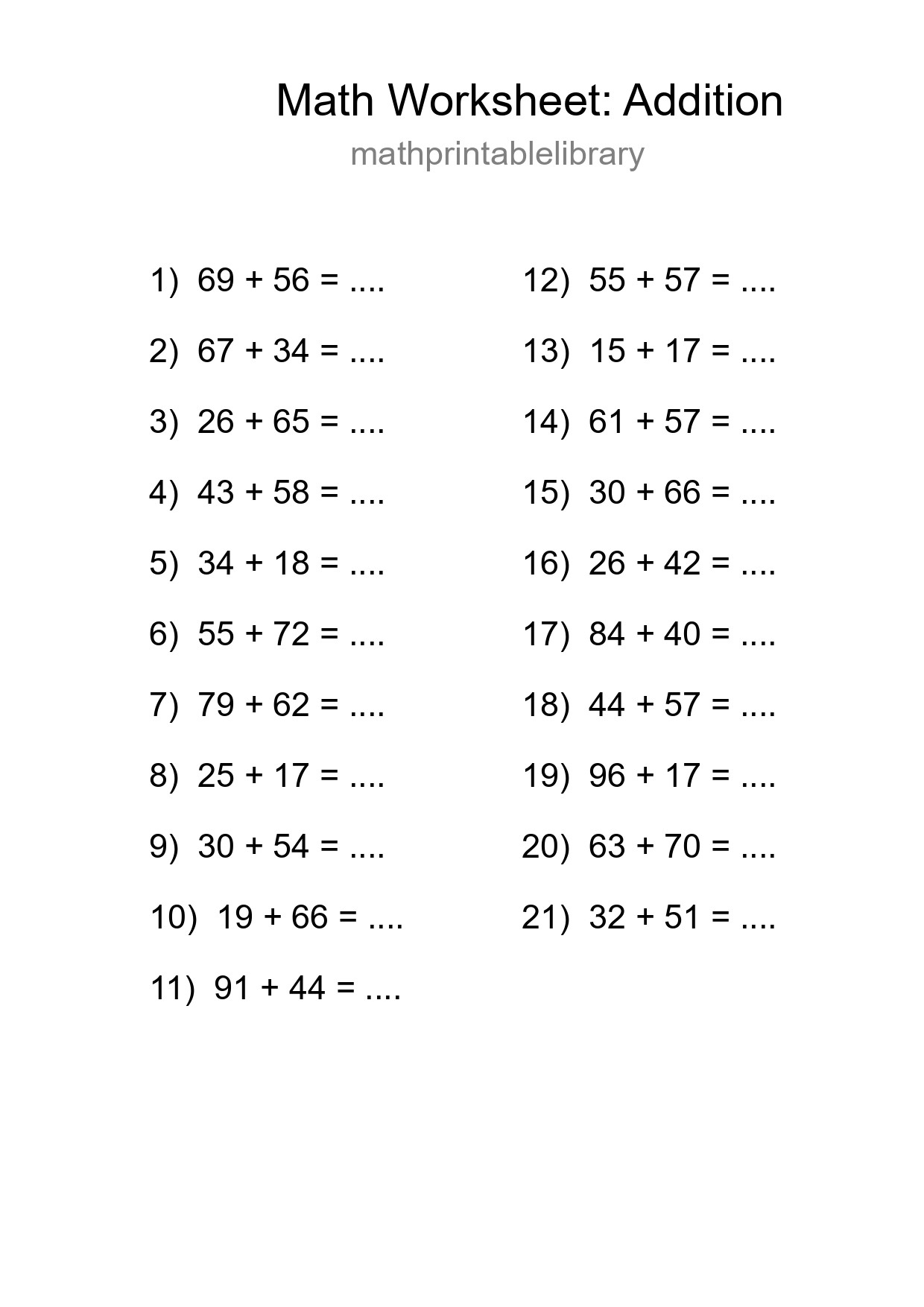 Free 21 Addition Math Worksheet For Grade 3 With Answers - Part 298