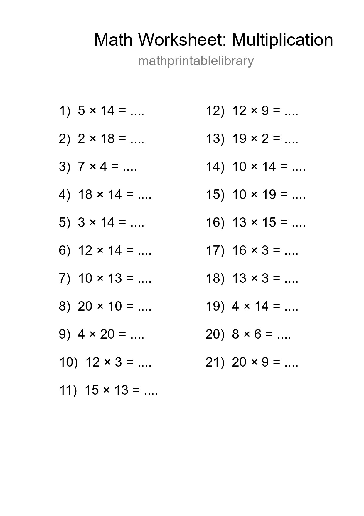 Free 21 Multiplication Math Worksheet For Grade 2 With Answers - Part 150