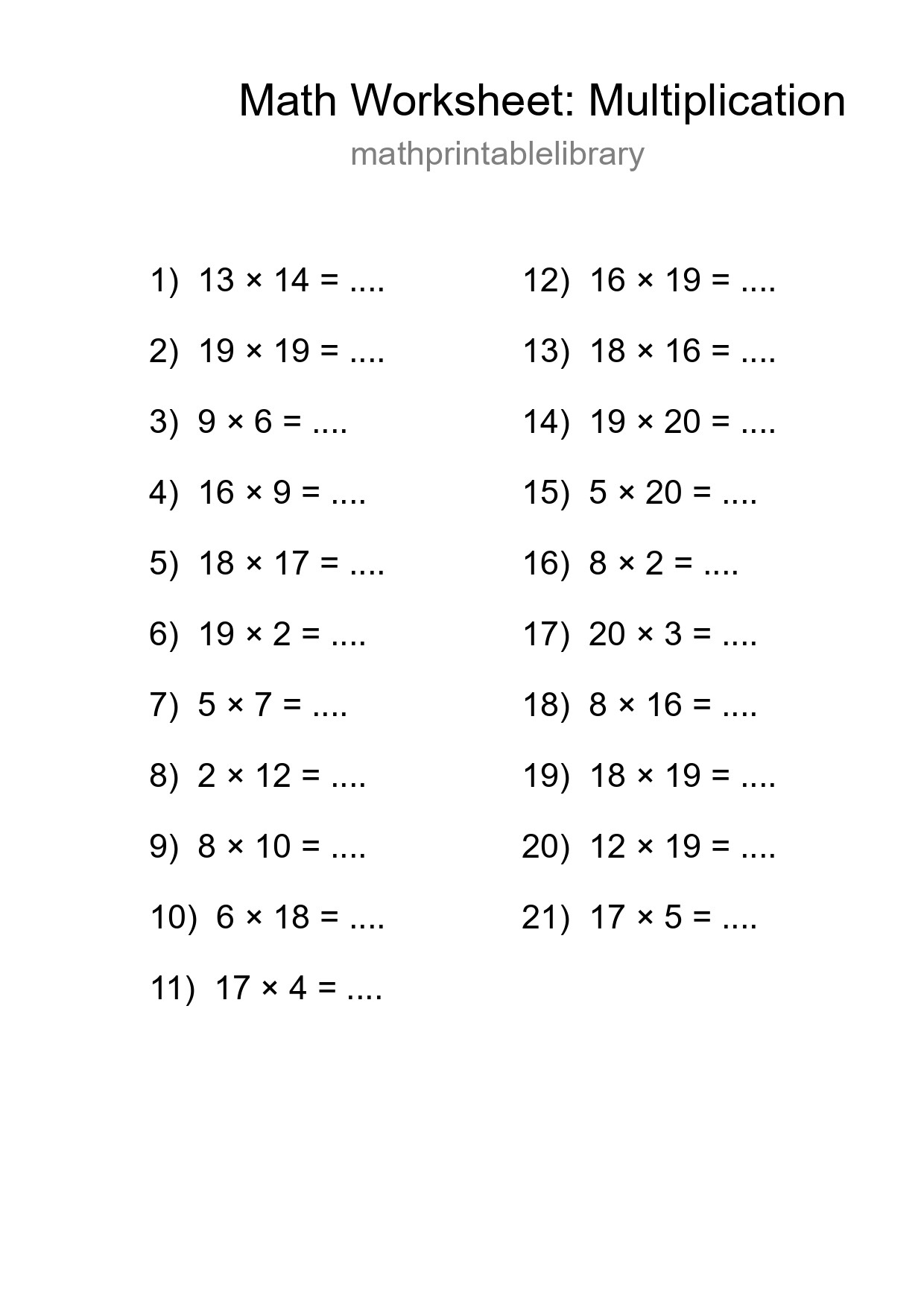Free 21 Multiplication Math Worksheet For Grade 2 With Answers - Part 18