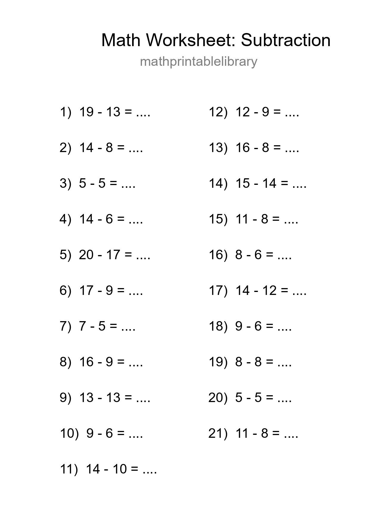 Free 21 Subtraction Math Worksheet For Grade 2 - Part 283