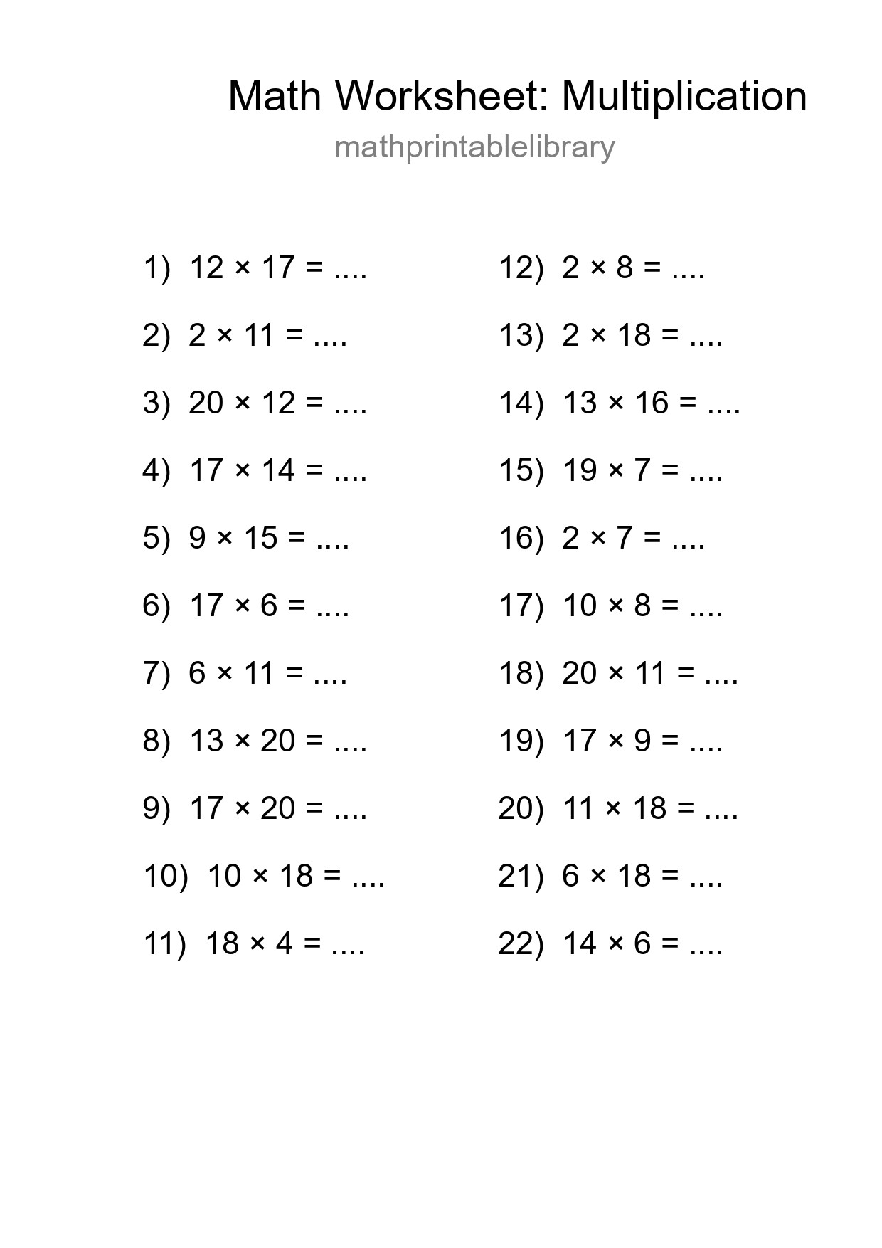 Free 22 Multiplication Math Worksheet For Grade 2 With Answers - Part 139
