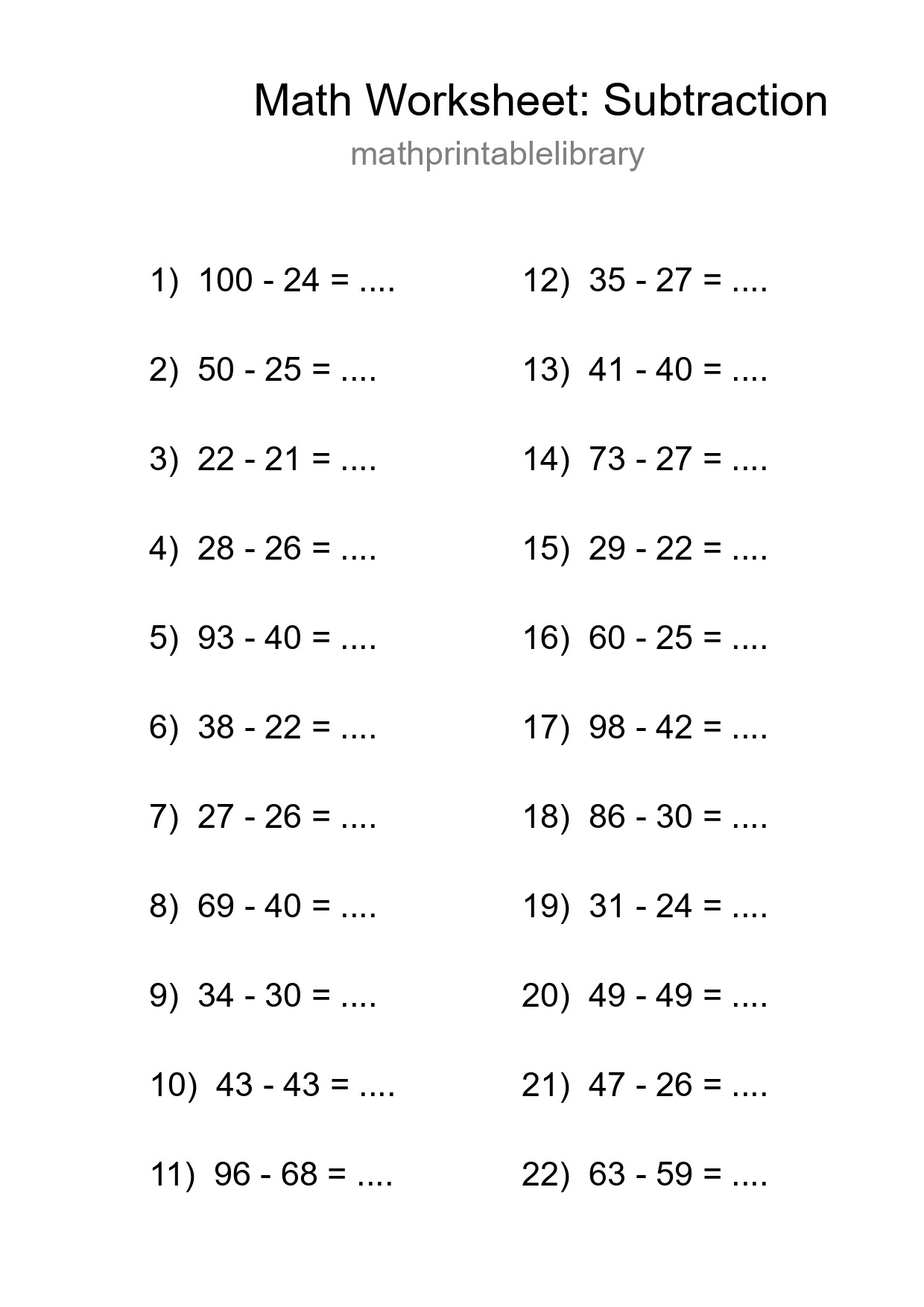 Free 22 Subtraction Math Worksheet For Grade 3 - Part 19