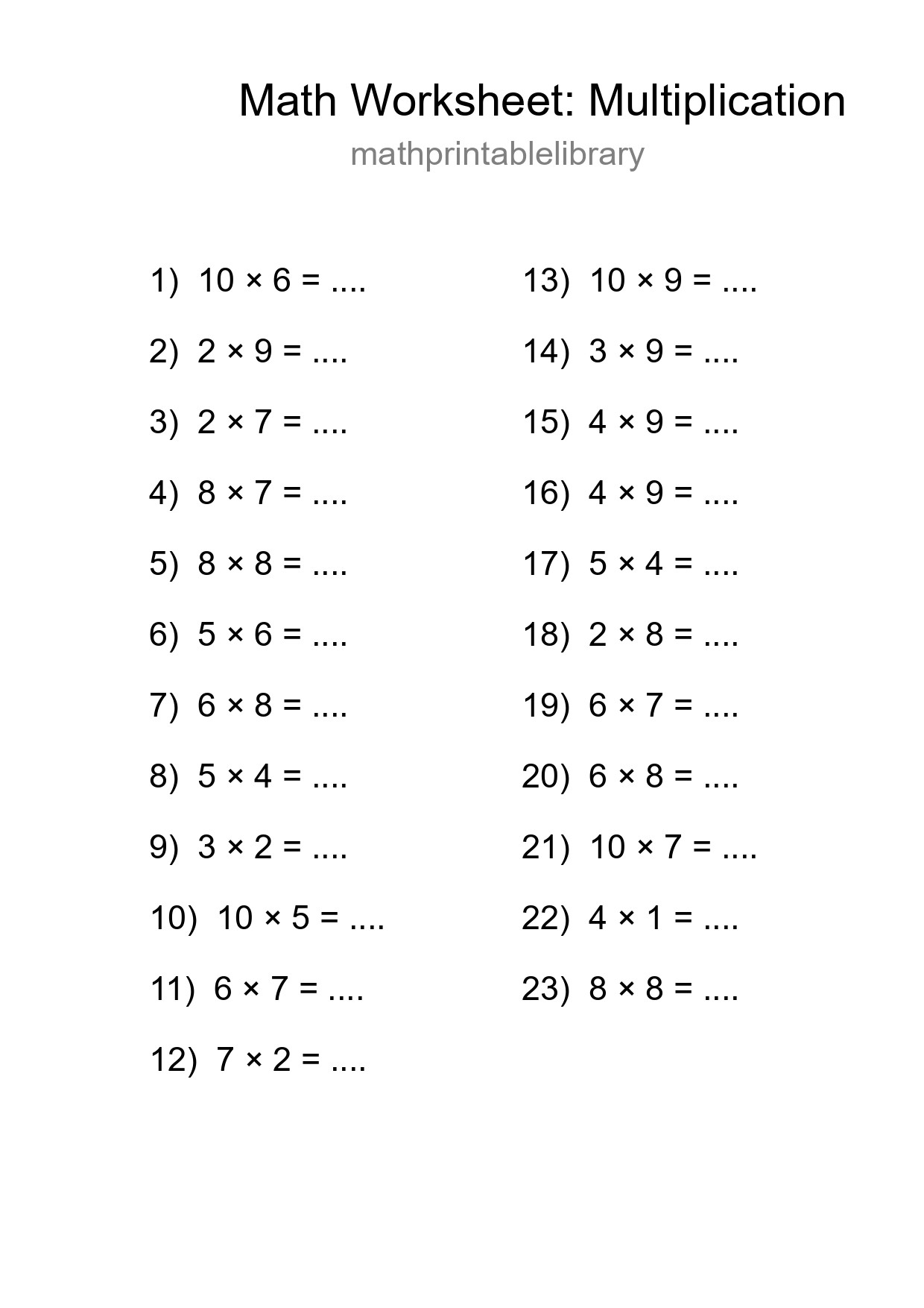 Free 23 Multiplication Math Worksheet For Grade 1 With Answers - Part 7