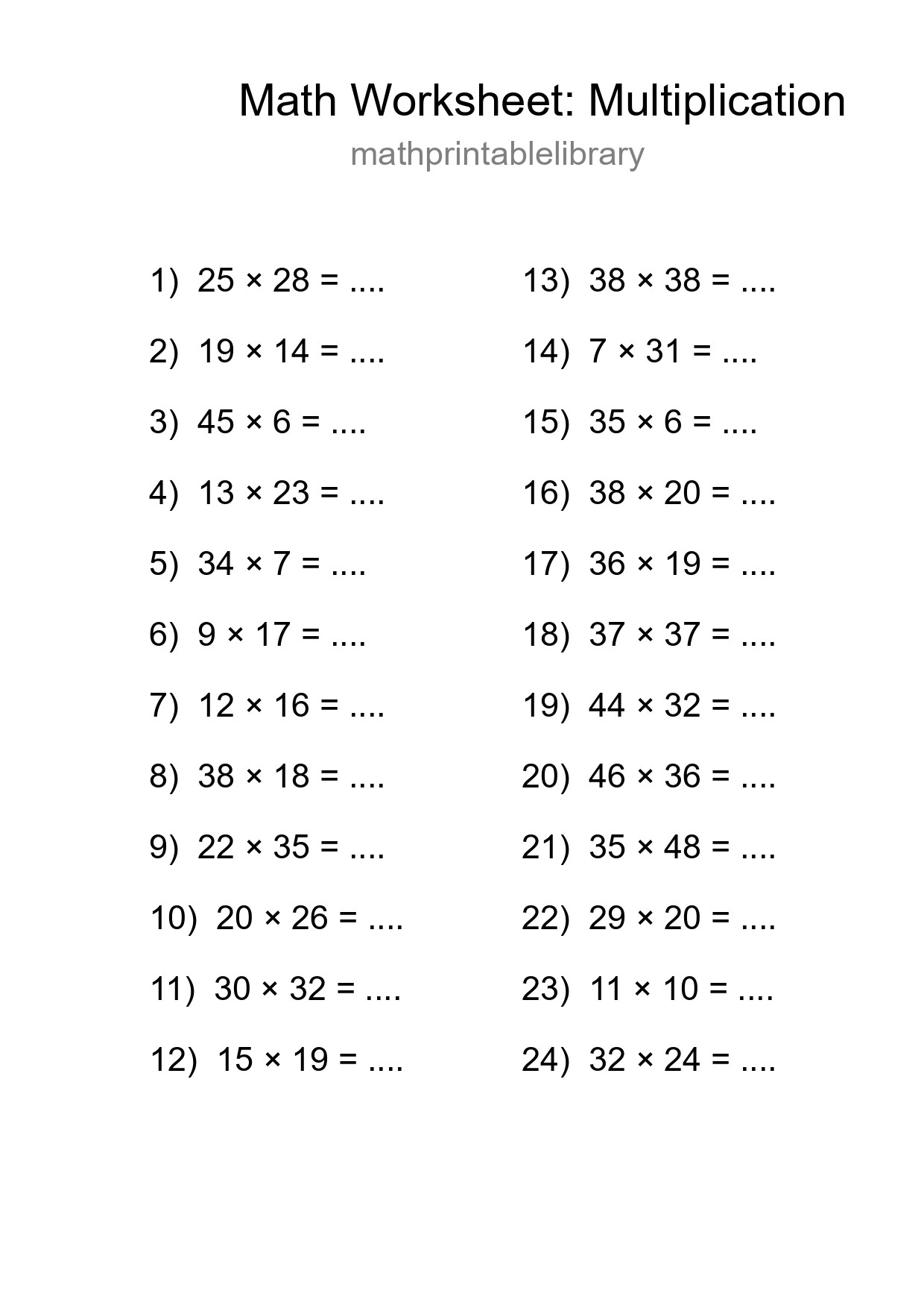 Free 24 Multiplication Math Worksheet For Grade 2 With Answers - Part 194