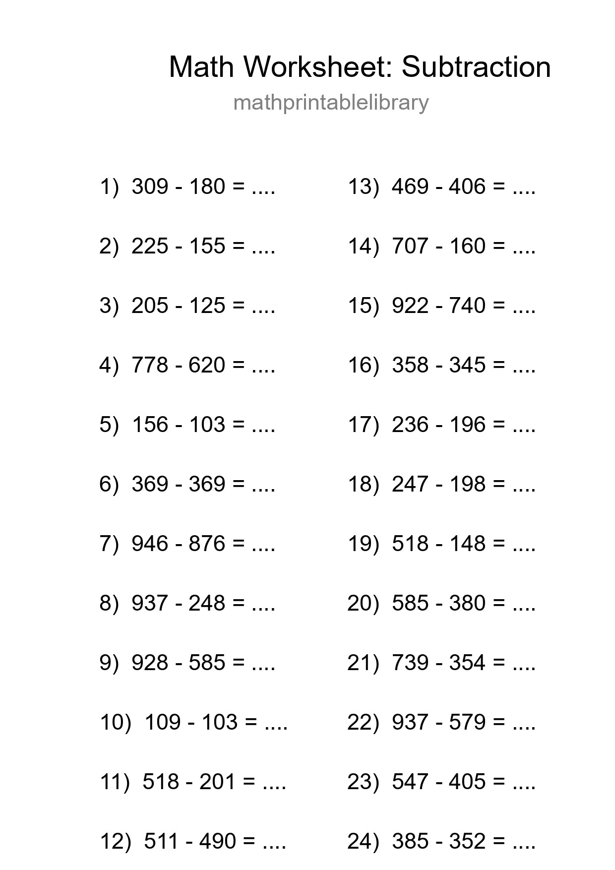 Free 24 Subtraction Math Worksheet For Grade 5 With Answers - Part 41