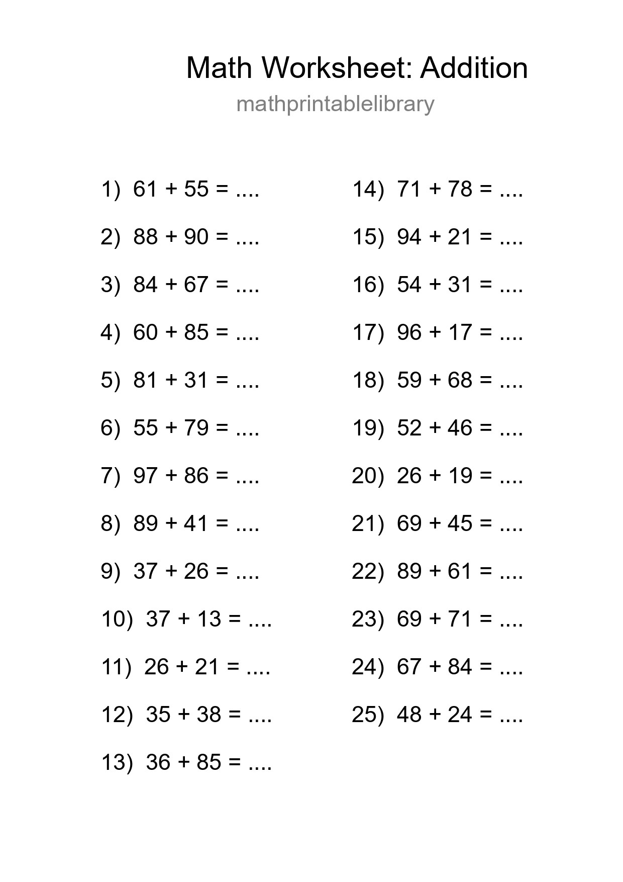 Free 25 Addition Math Worksheet For Grade 3 With Answers - Part 243