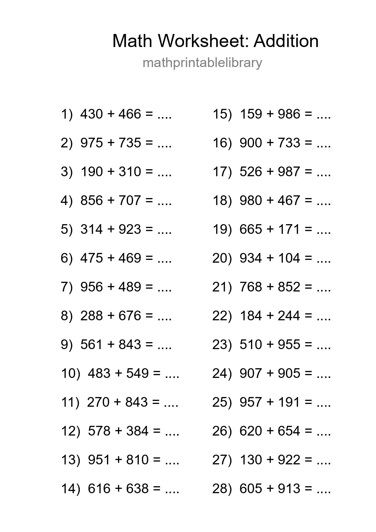 Free 28 Addition Math Worksheet For Grade 5 With Answers - Part 100