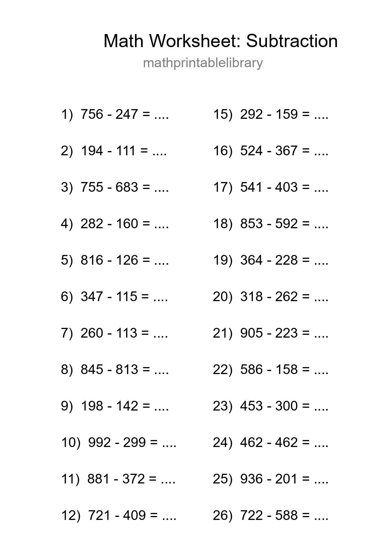 Free 28 Subtraction Math Worksheet For Grade 5 - Part 107