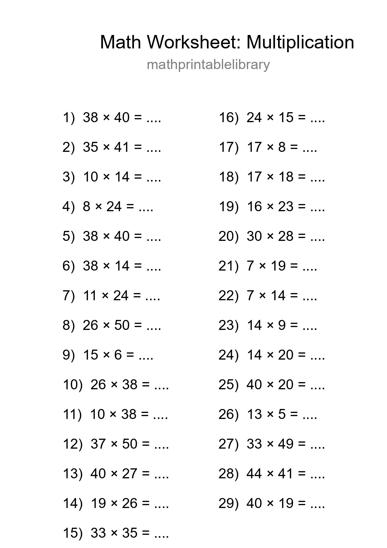 Free 29 Multiplication Math Worksheet For Grade 2 - Part 282
