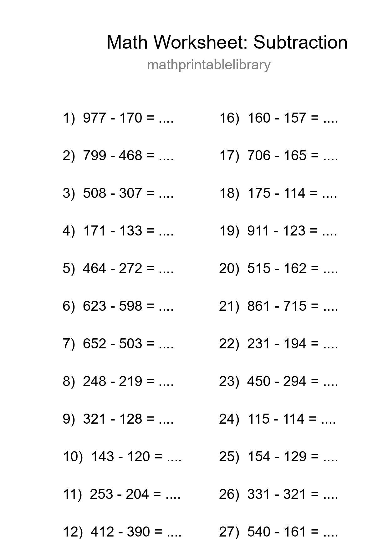 Free 29 Subtraction Math Worksheet For Grade 5 - Part 96