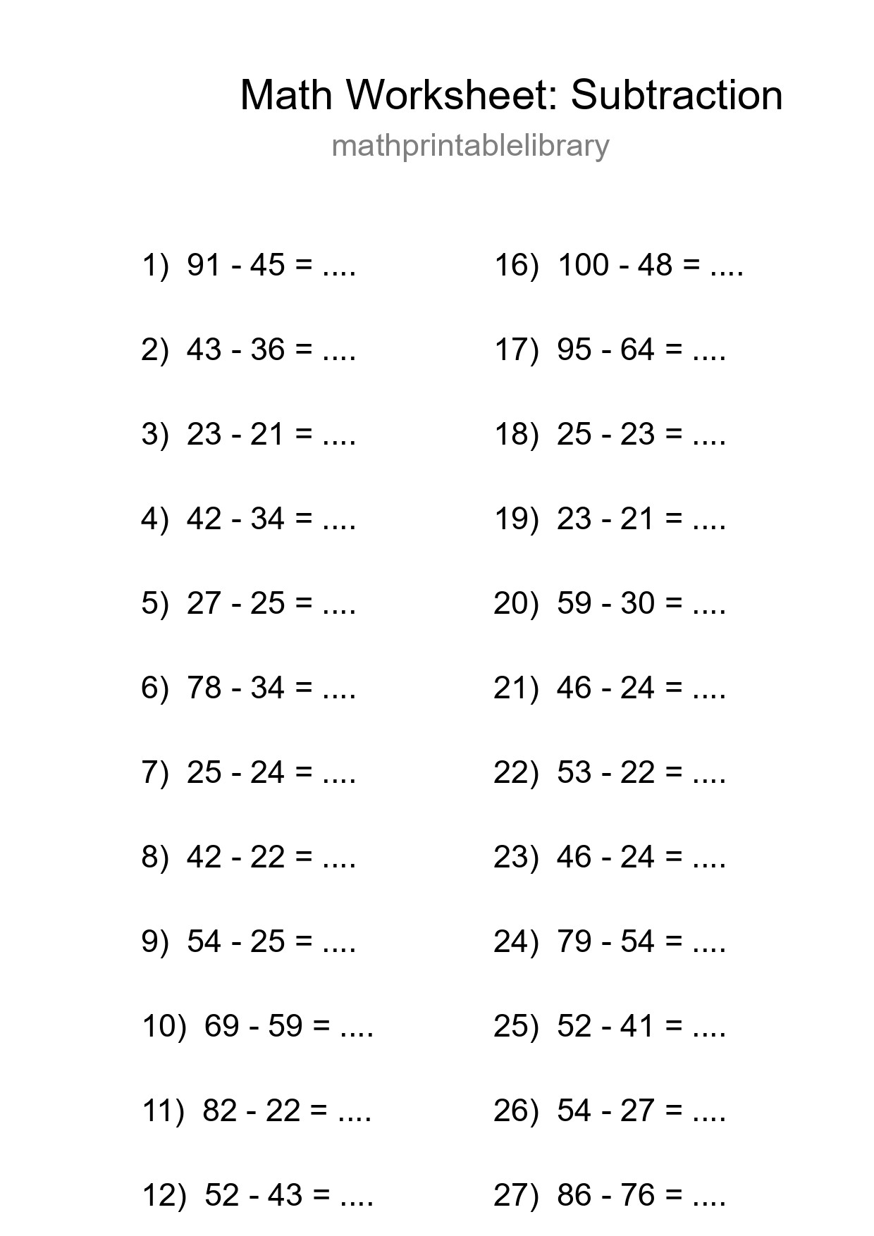 Free 30 Subtraction Math Worksheet For Grade 3 With Answers - Part 74