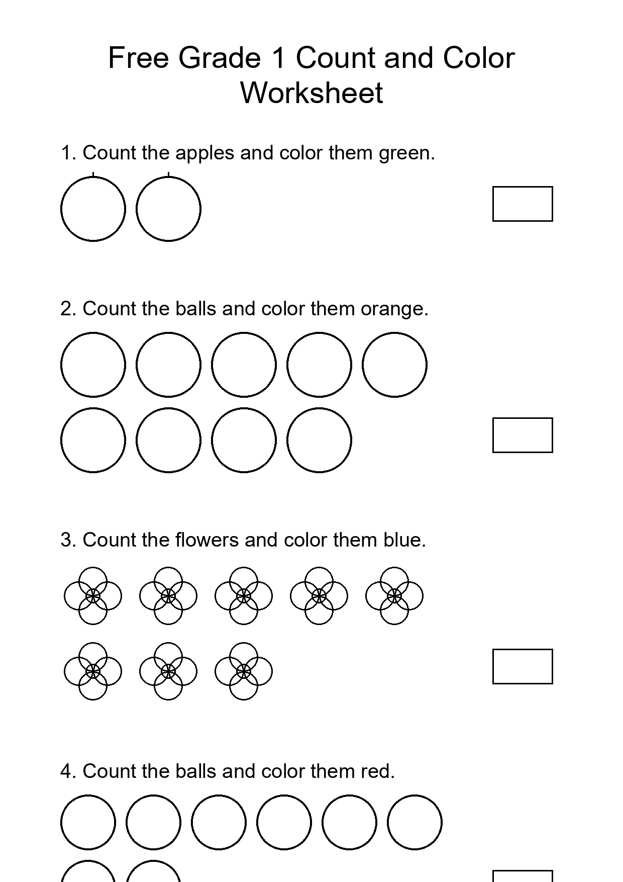 Free Grade 1 Count and Color Worksheet