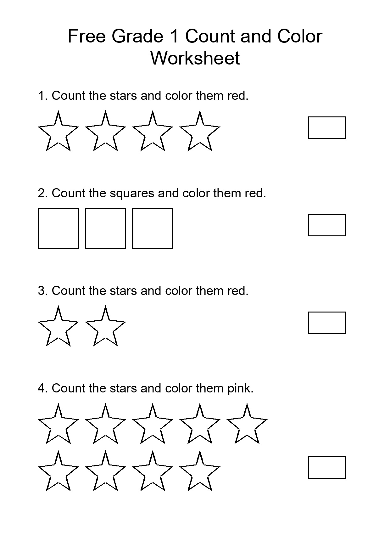 Free Grade 1 Count and Color Worksheet