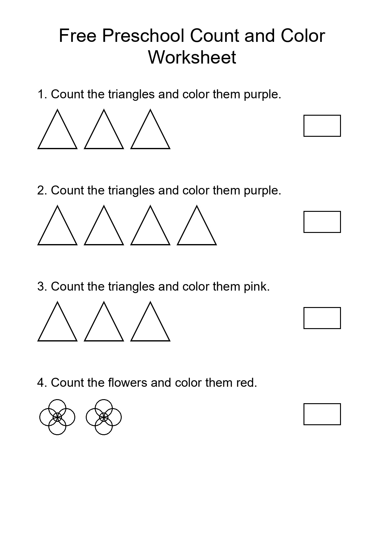 Free Preschool Count and Color Worksheet