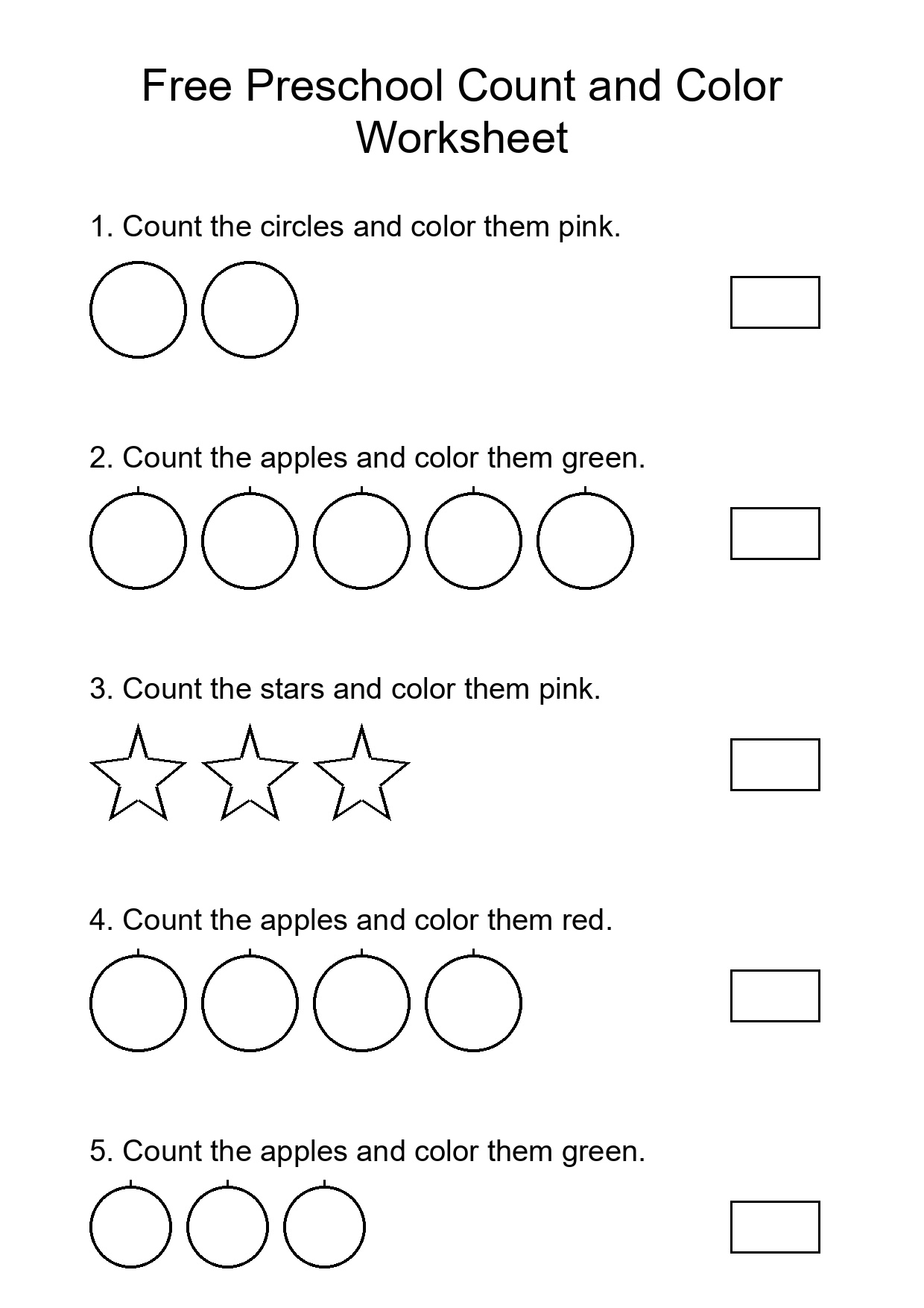 Free Preschool Count and Color Worksheet