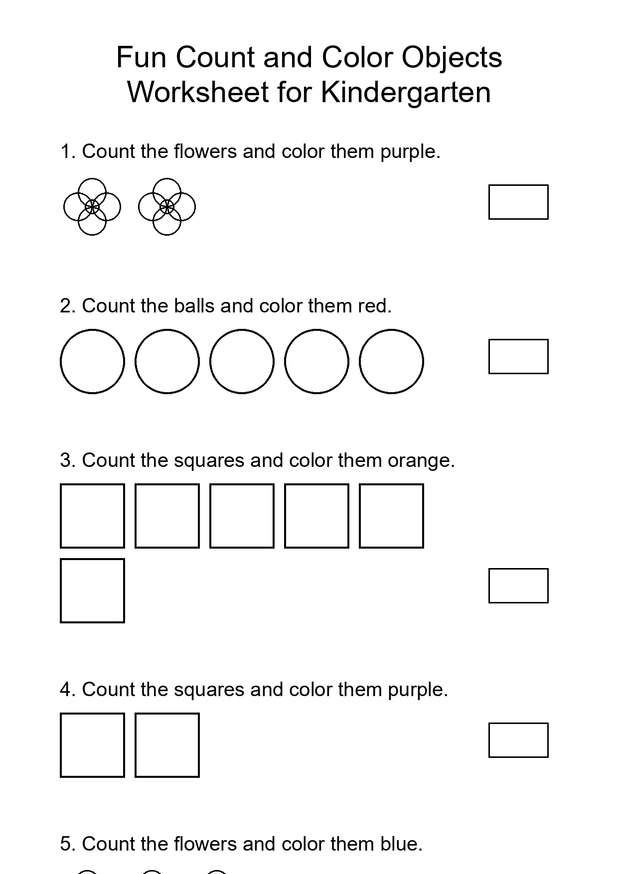 Fun Count and Color Objects Worksheet for Kindergarten