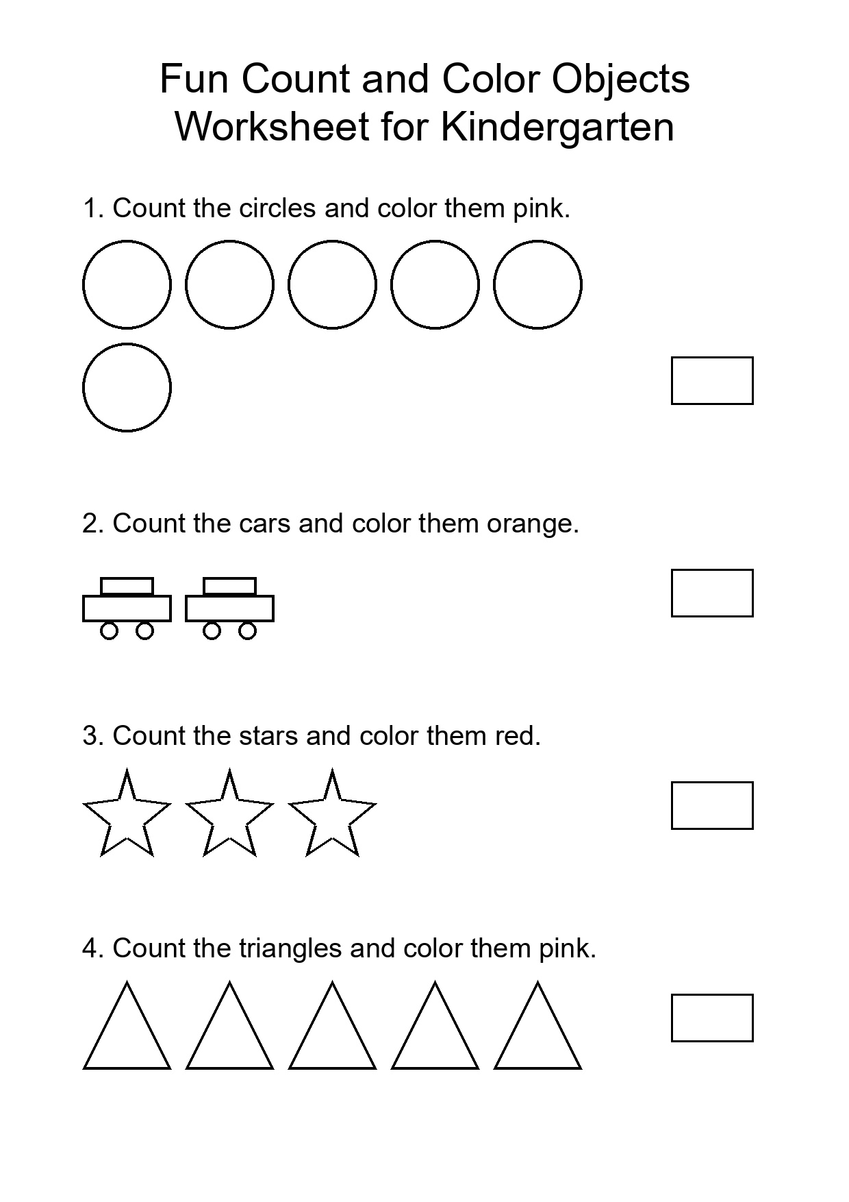 Fun Count and Color Objects Worksheet for Kindergarten