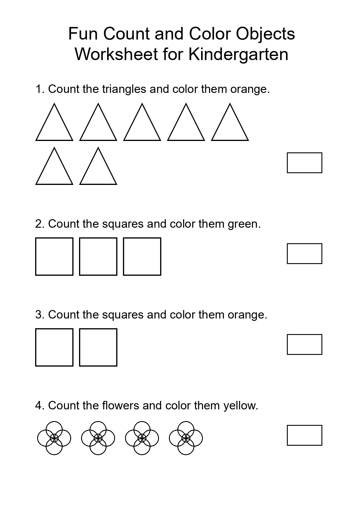 Fun Count and Color Objects Worksheet for Kindergarten