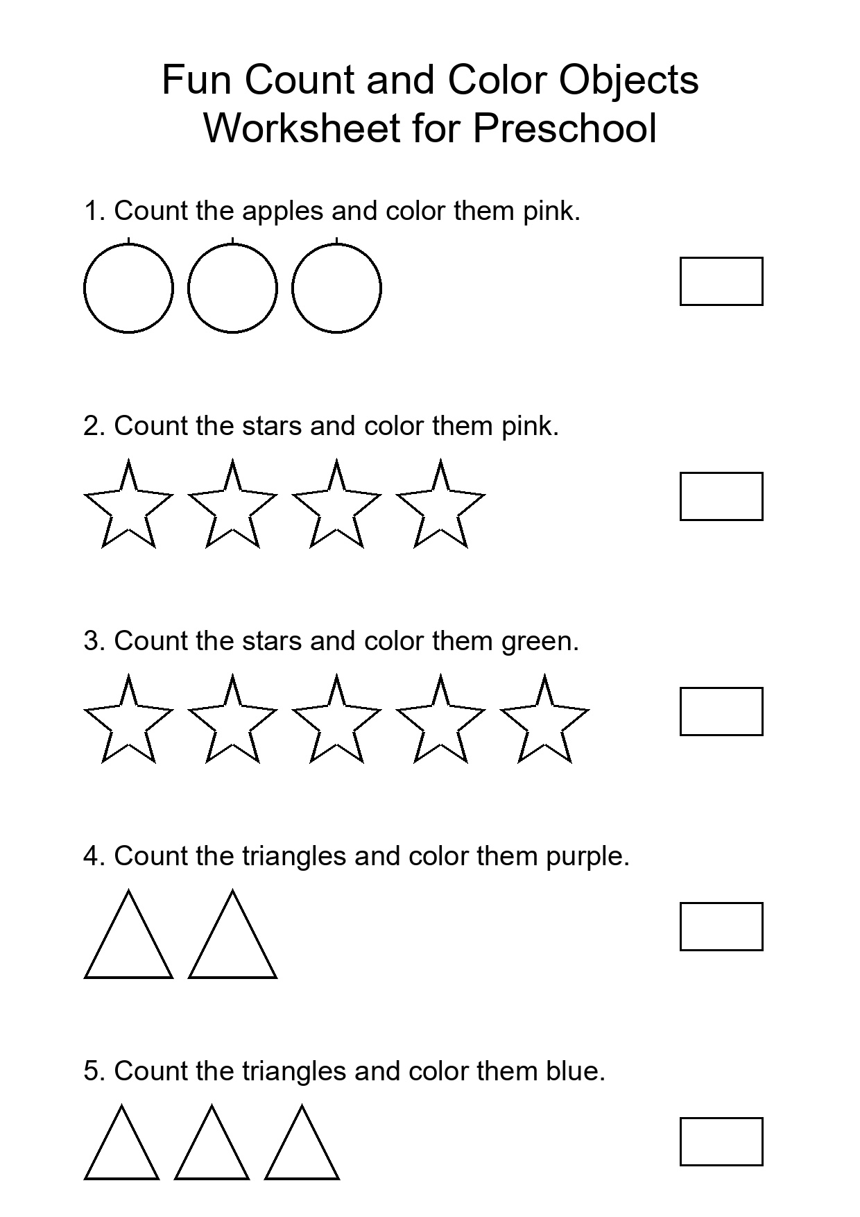Fun Count and Color Objects Worksheet for Preschool
