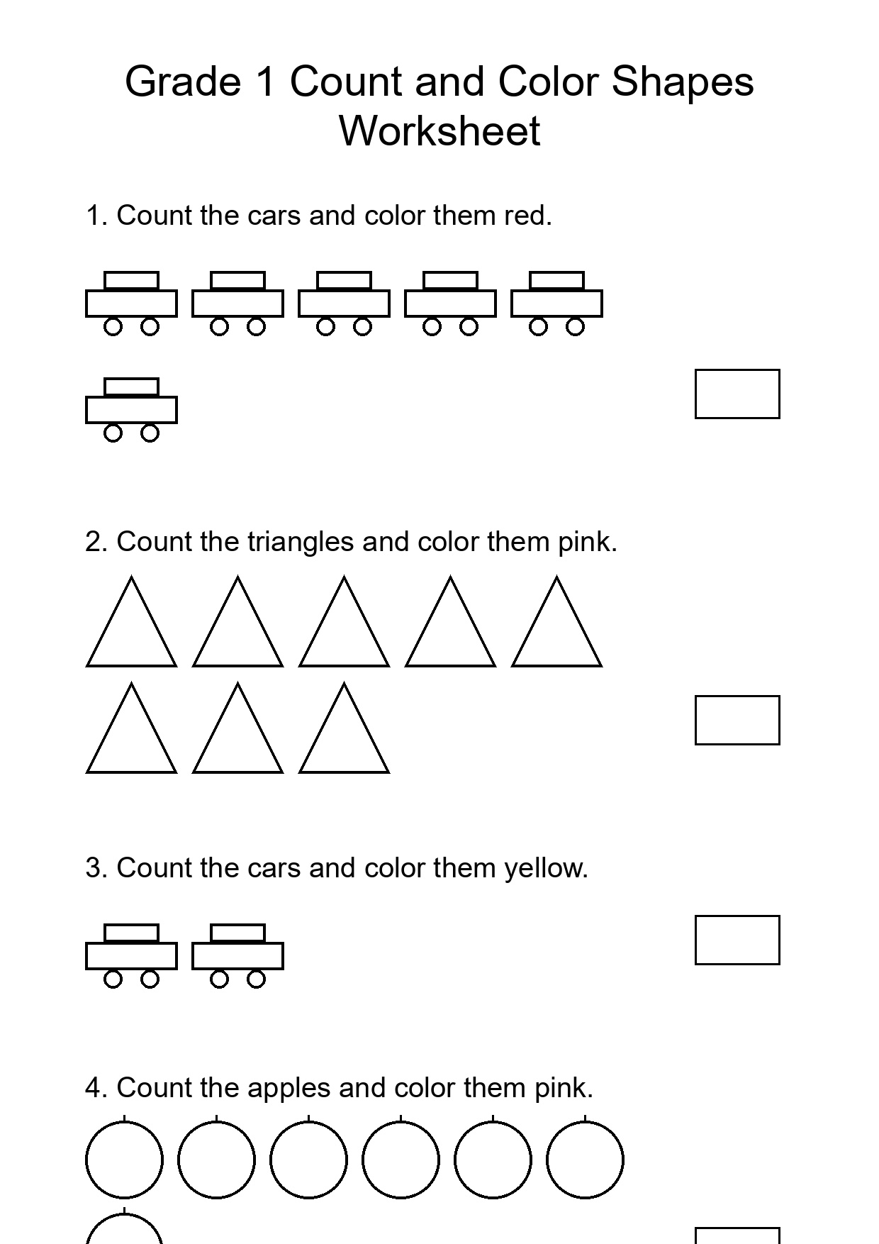 Grade 1 Count and Color Shapes Worksheet