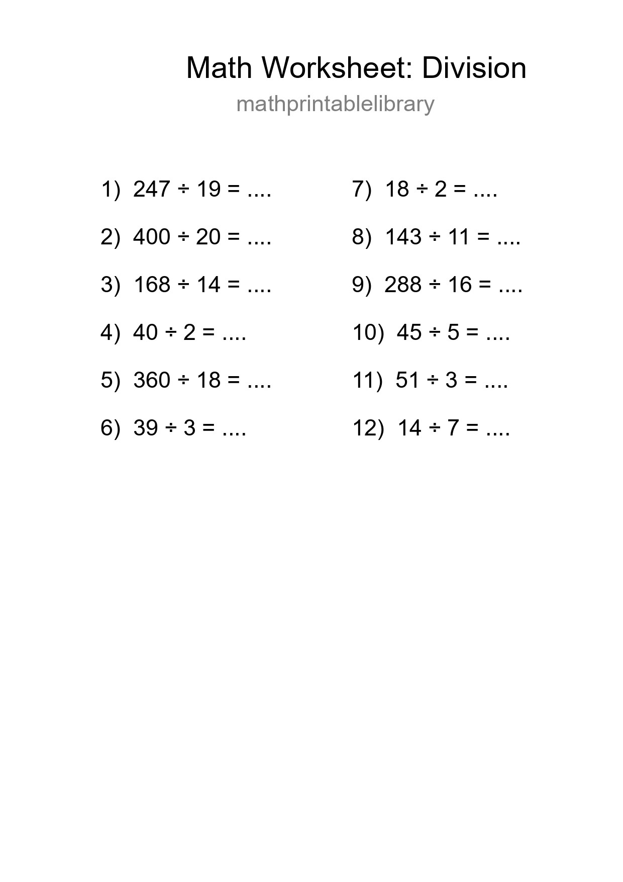 Grade 2 Division Practice Worksheet (12 Problems) - Part 235