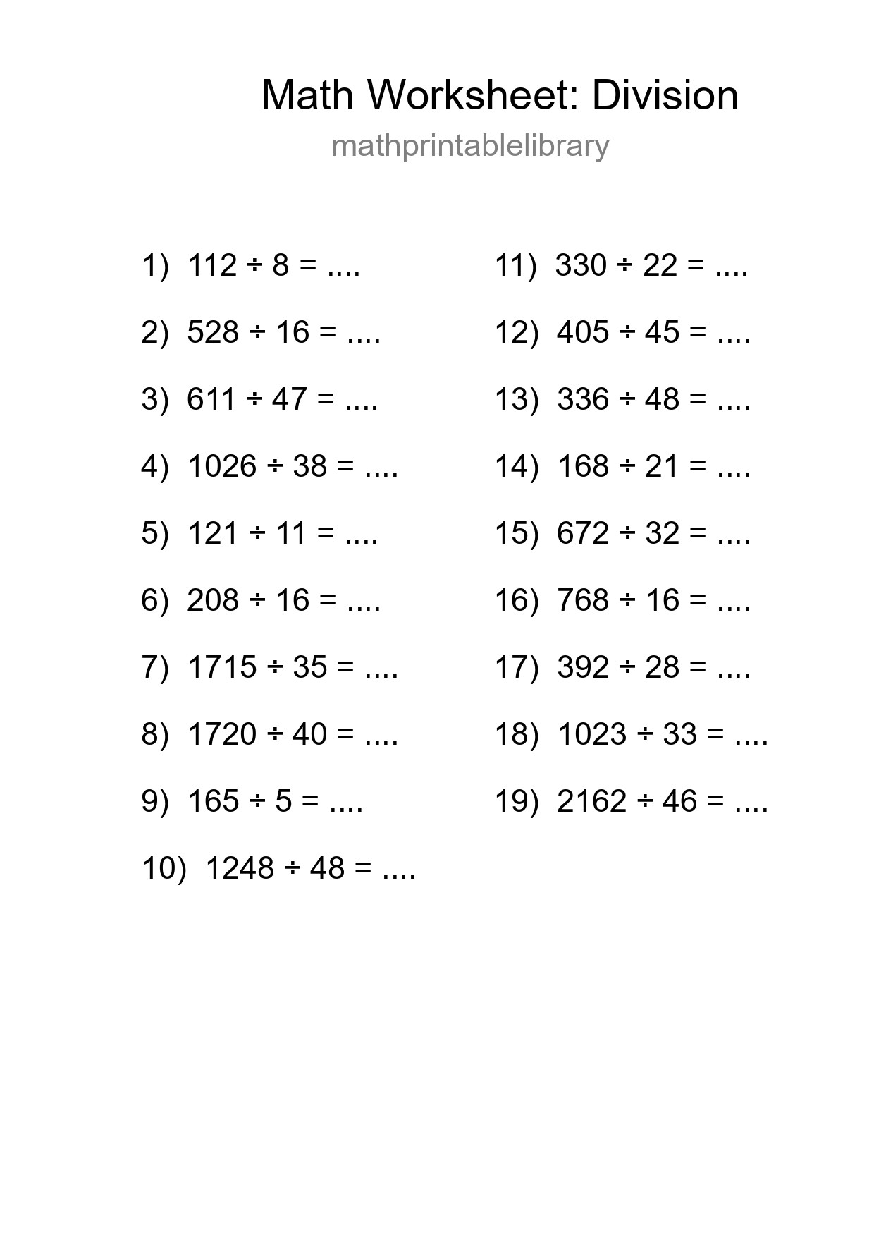 Grade 2 Division Practice Worksheet (19 Problems) - Part 81
