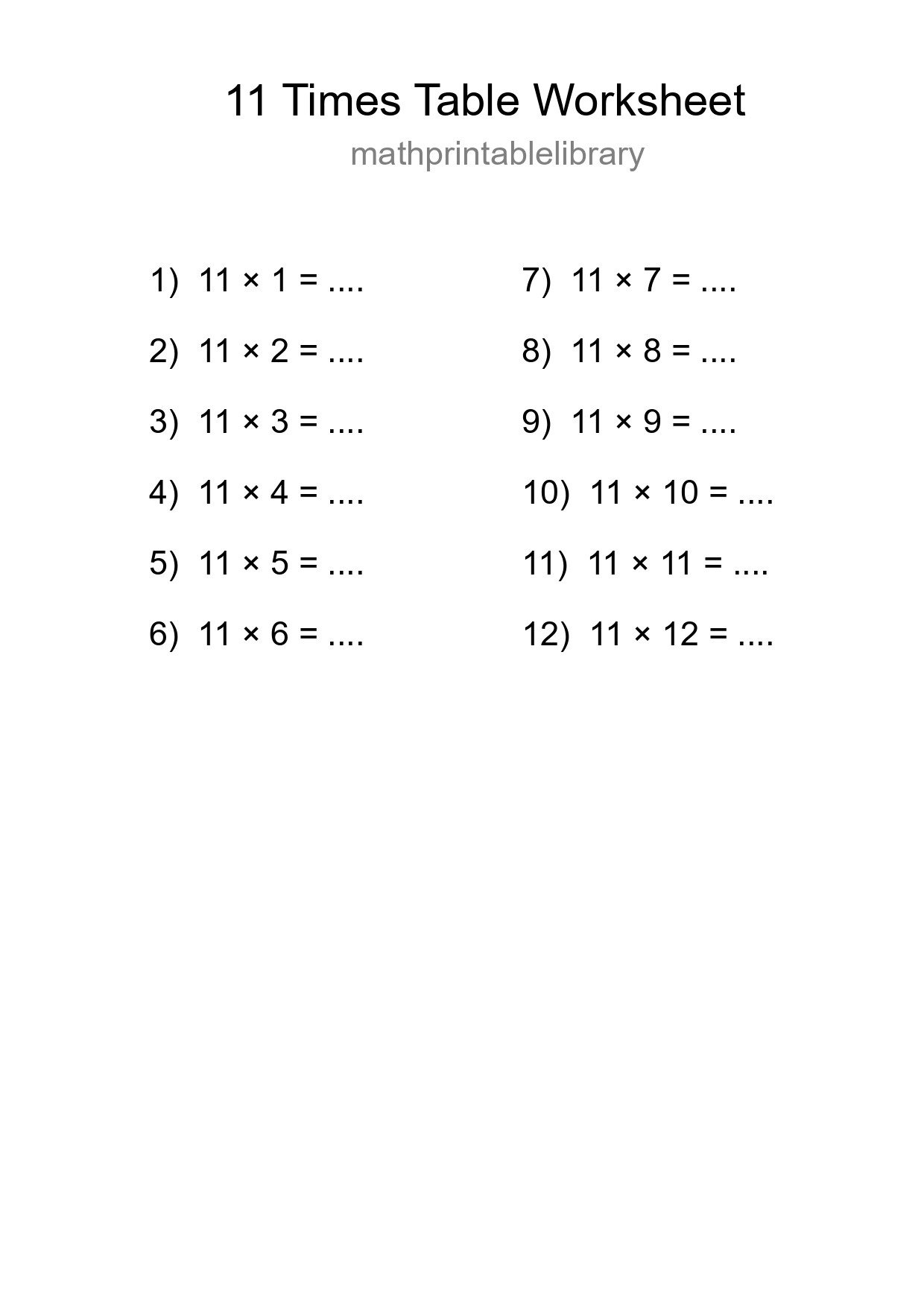 Grade 4 Multiplication Table 11 Practice - Part 251