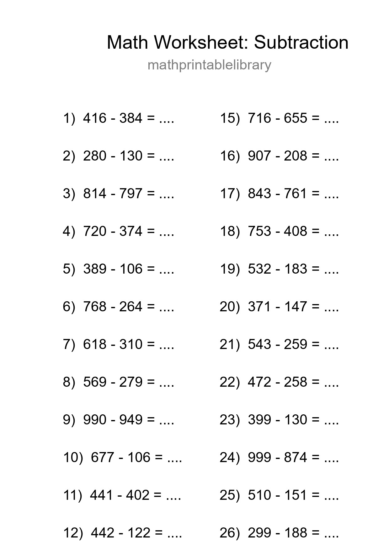 Grade 5 Subtraction Practice Worksheet (28 Problems) - Part 151