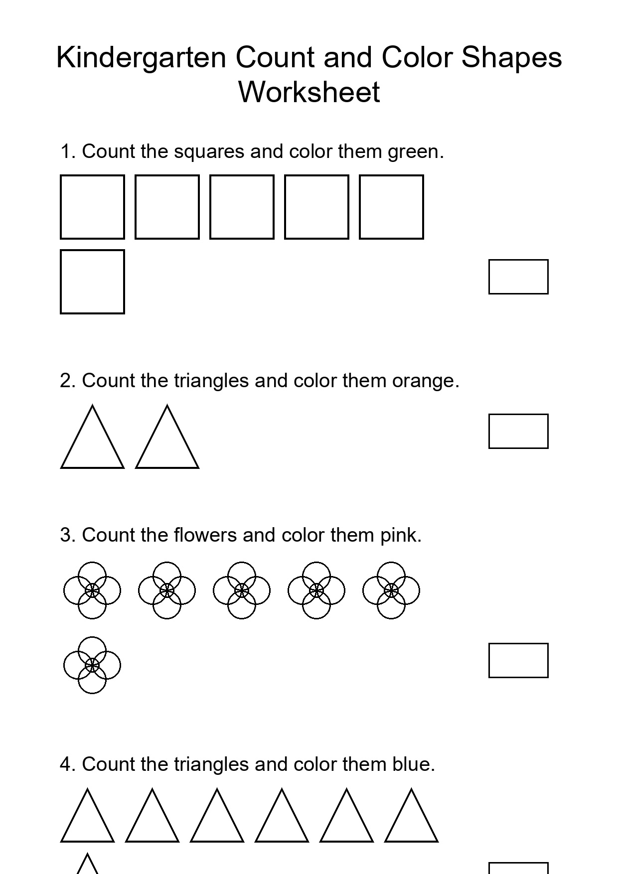 Kindergarten Count and Color Shapes Worksheet